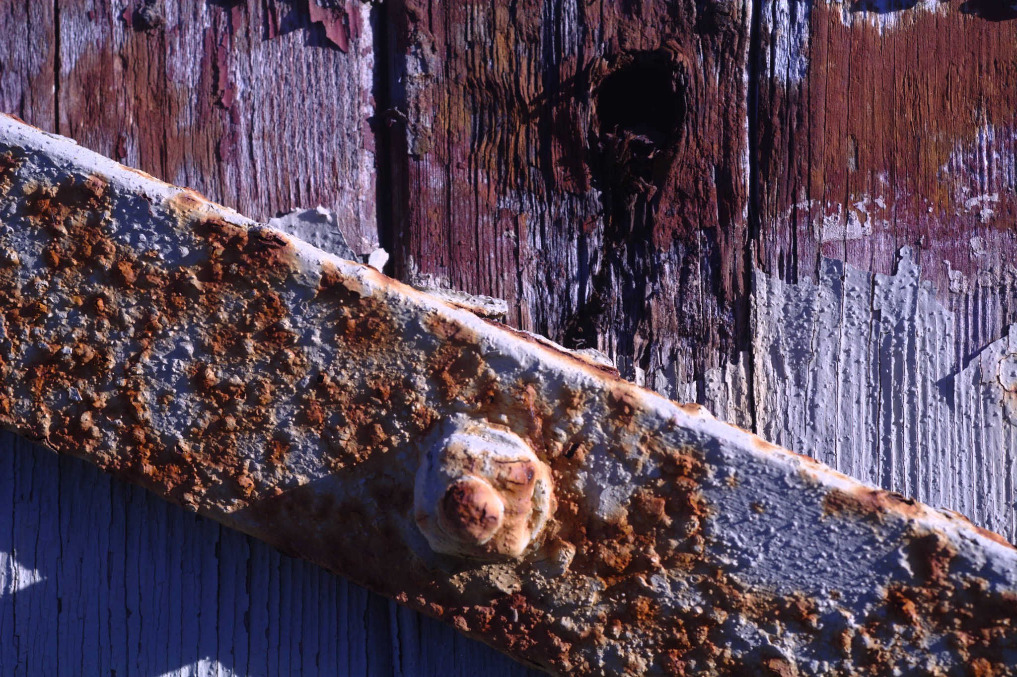 Nikon D7100 + Nikon AF Micro-Nikkor 60mm F2.8D sample photo. Rusty door hinge and rotten wood photography