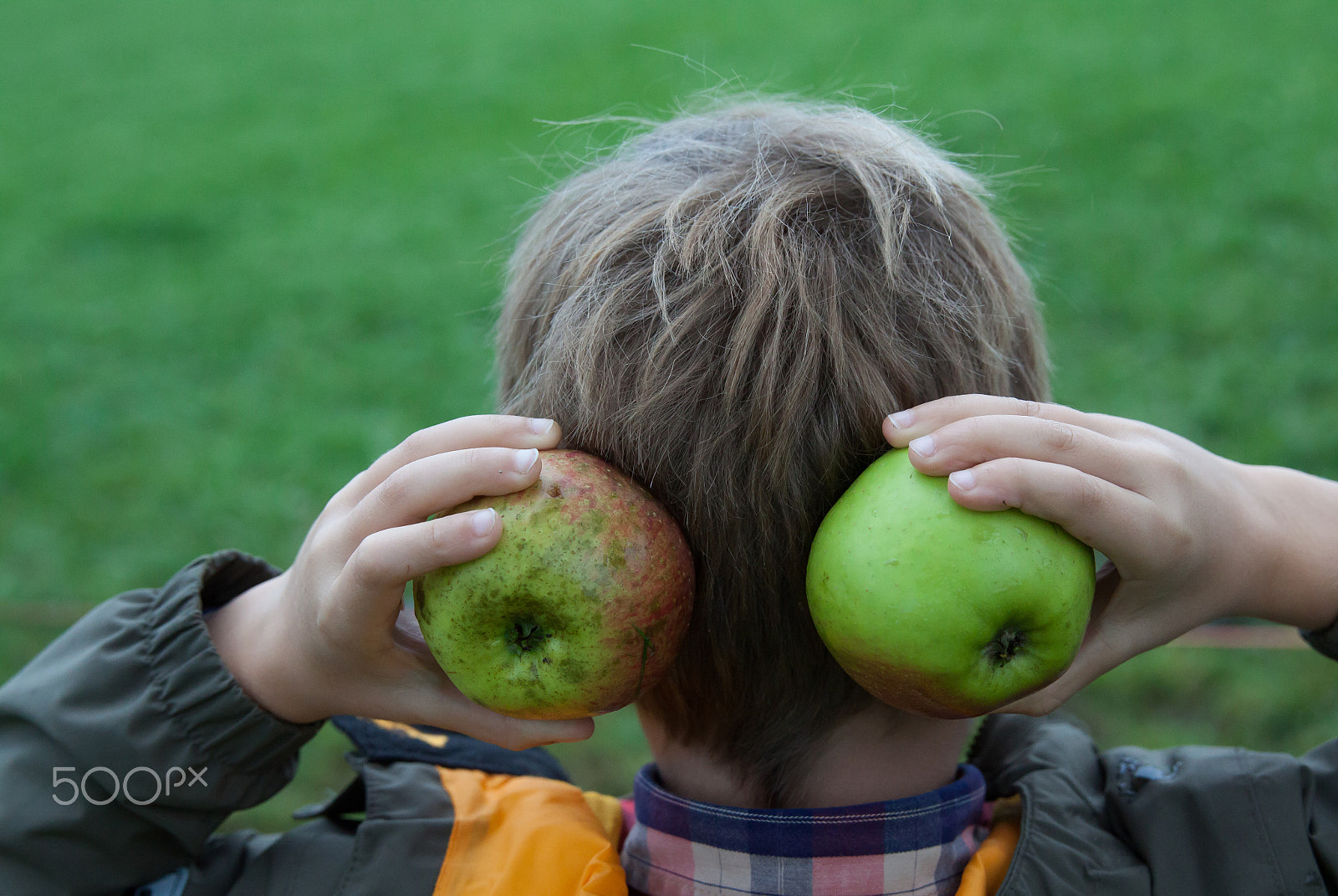 Canon EF 24-70mm F2.8L II USM sample photo. Young boy holding and eating apple, autumn garden photography