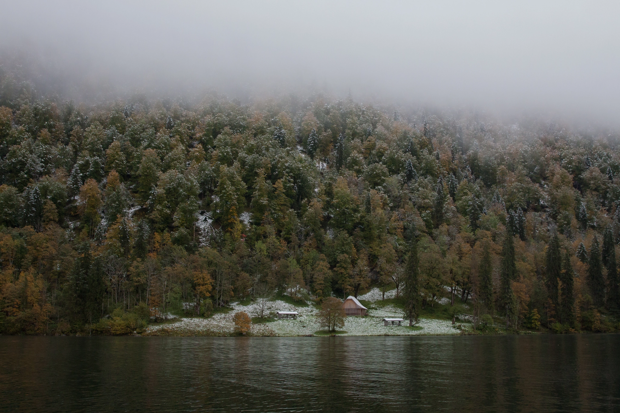 Canon EF 24-70mm F2.8L II USM sample photo. Snow covered shores of königssee in bavaria photography
