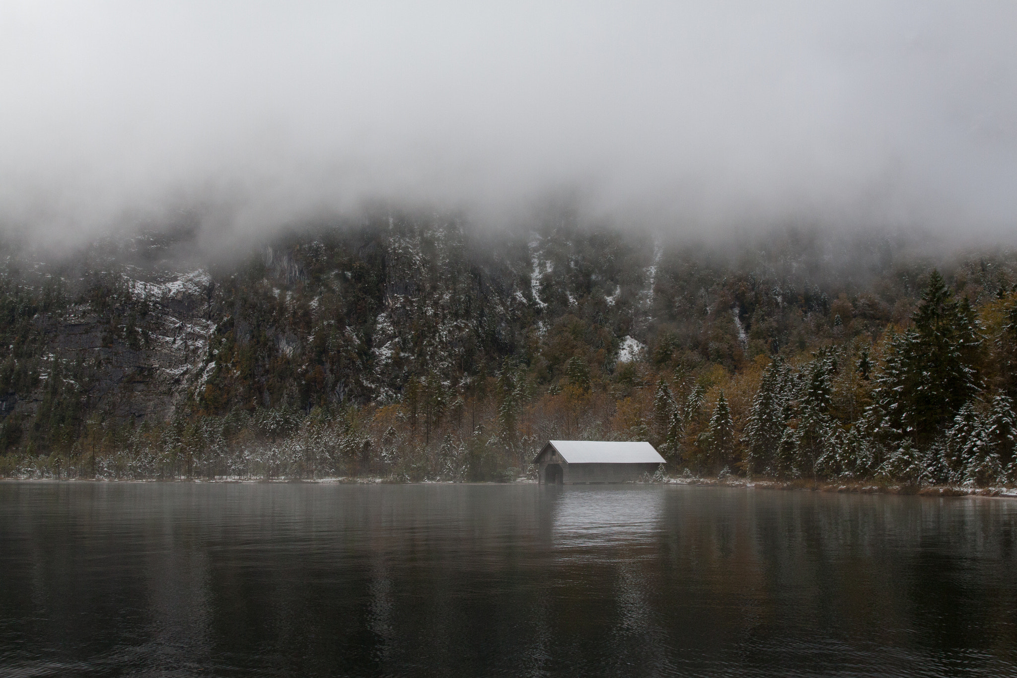 Canon EF 24-70mm F2.8L II USM sample photo. Snow covered shores of königssee in bavaria photography