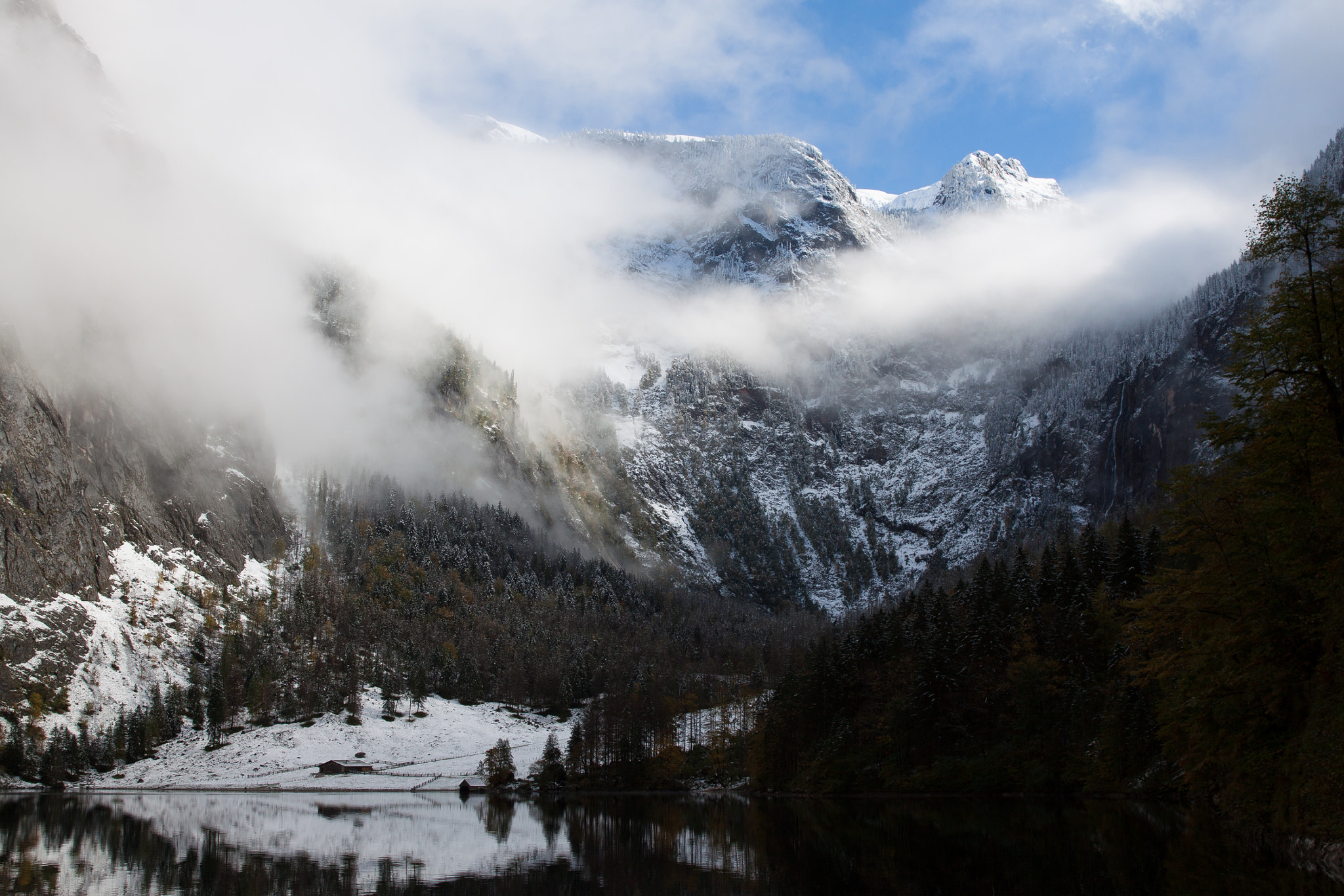 Canon EF 24-70mm F2.8L II USM sample photo. Winter snow covered mountains from the lake photography