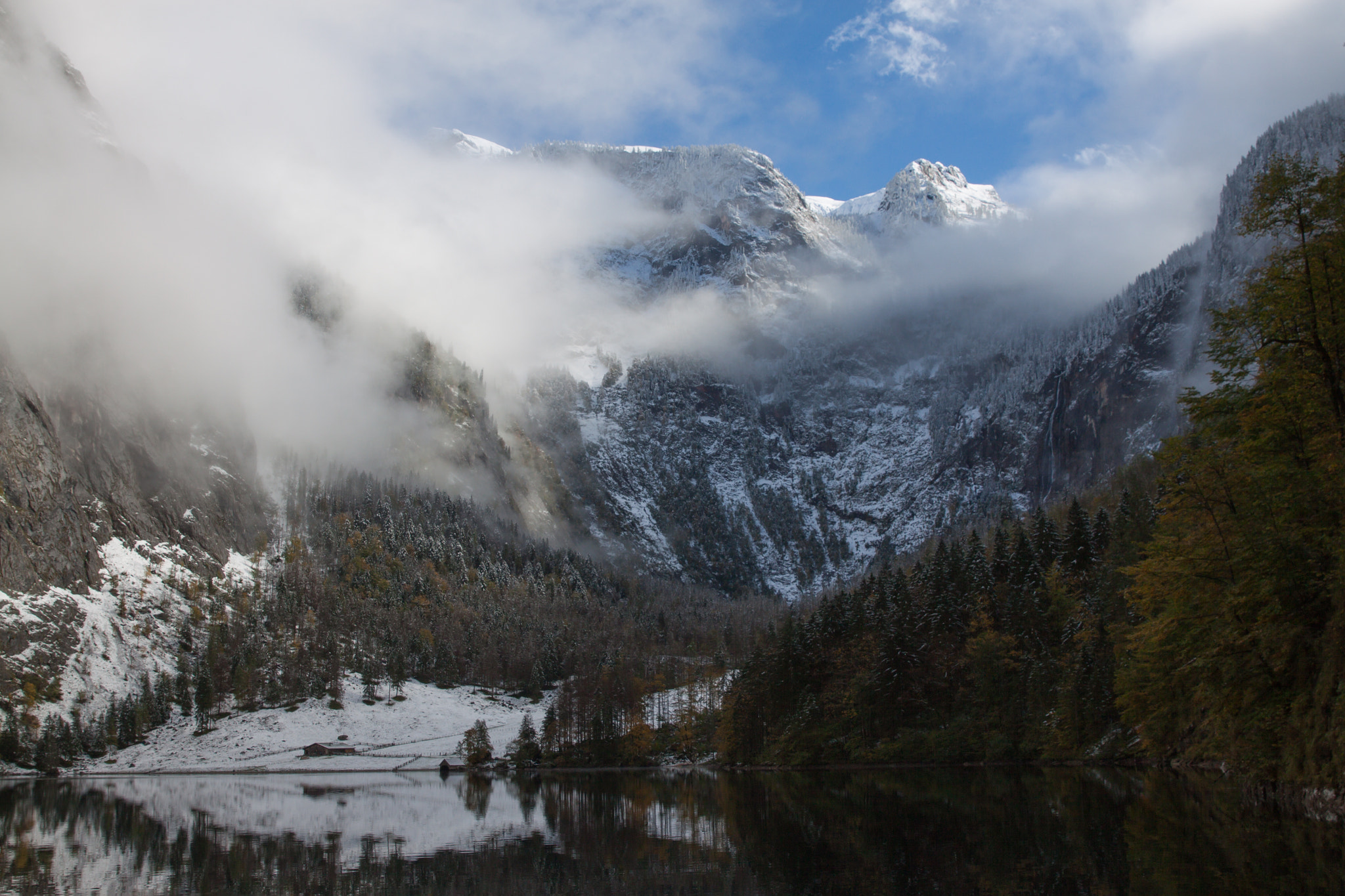 Canon EF 24-70mm F2.8L II USM sample photo. Winter snow covered mountains from the lake photography