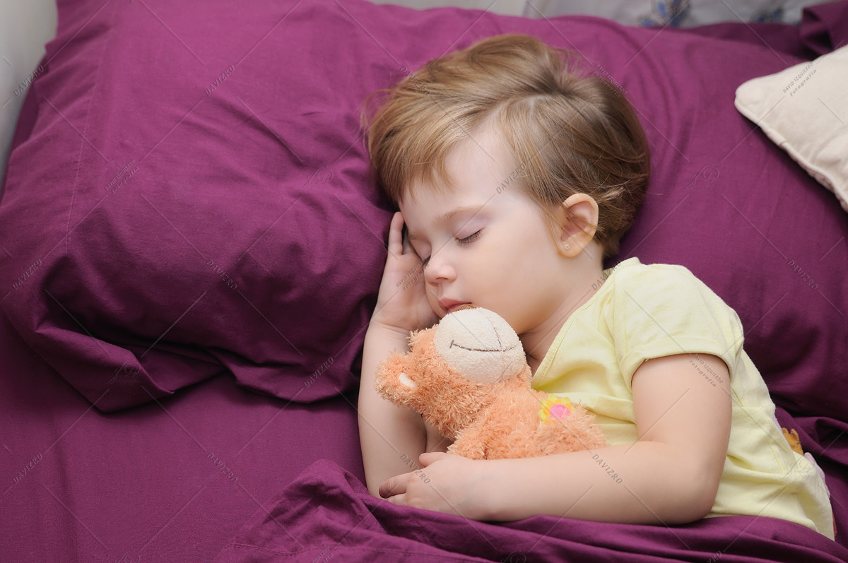 Tamron SP 24-70mm F2.8 Di VC USD sample photo. Girl sleeping peacefully with her teddy bear on the bed photography