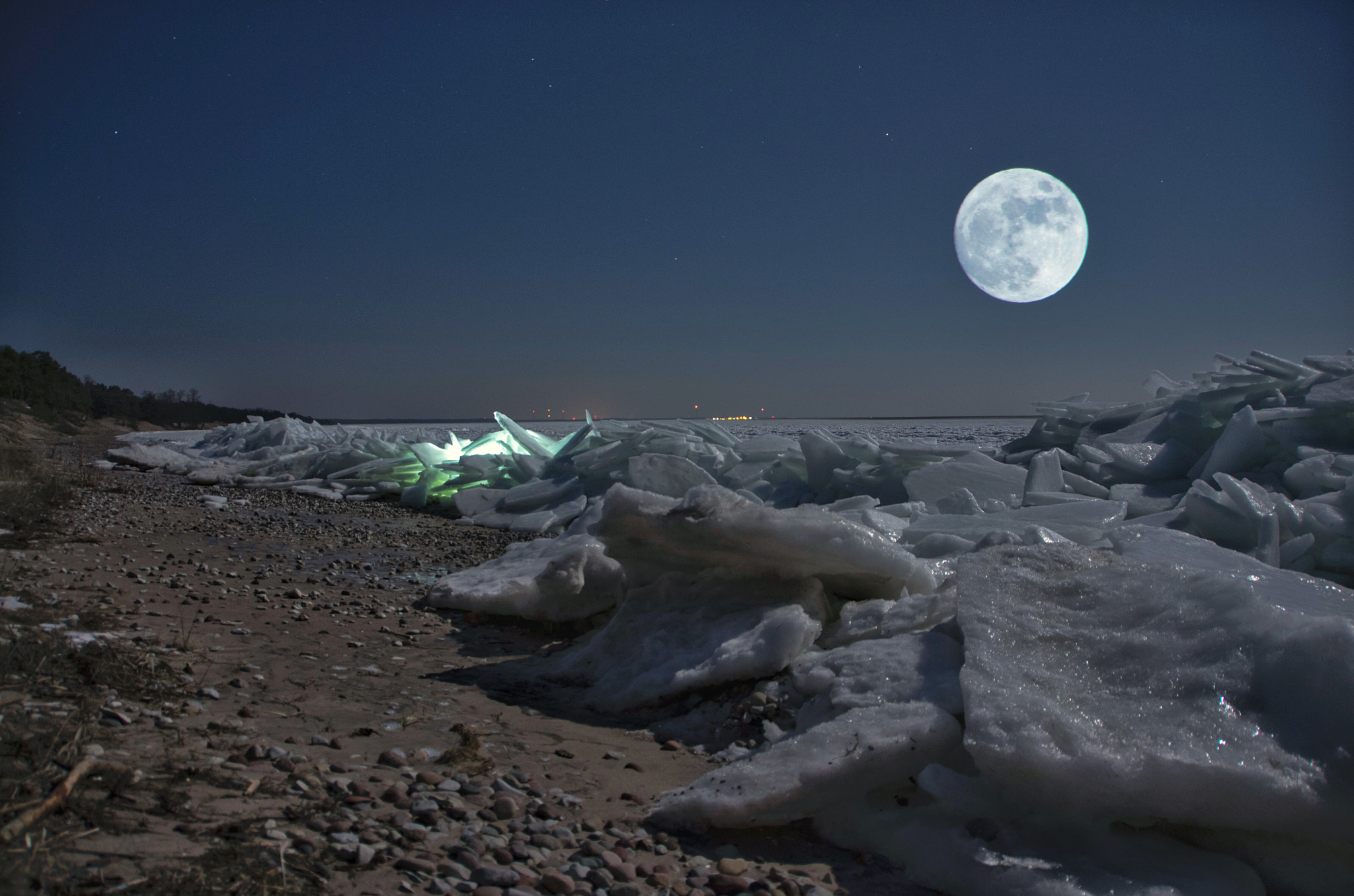 Pentax K-5 sample photo. Icy sea and moon tonight 11.01.2017 in saaremaa estonia. double exposure. photography