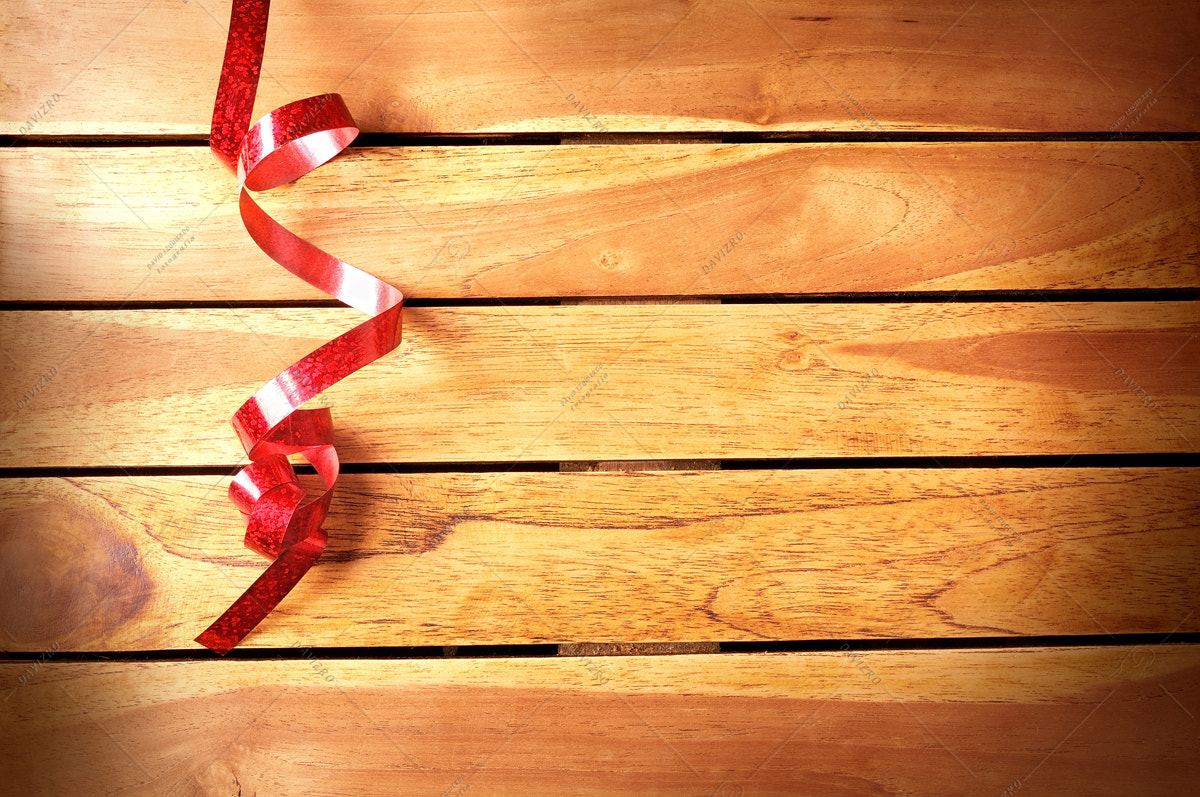 Tamron SP 24-70mm F2.8 Di VC USD sample photo. Ribbon festive decoration on wooden table top photography