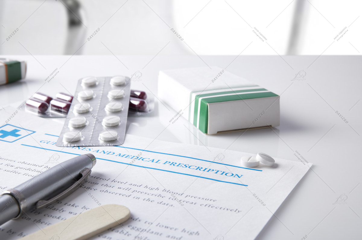 Guidelines and medical prescription with drug blisters elevated