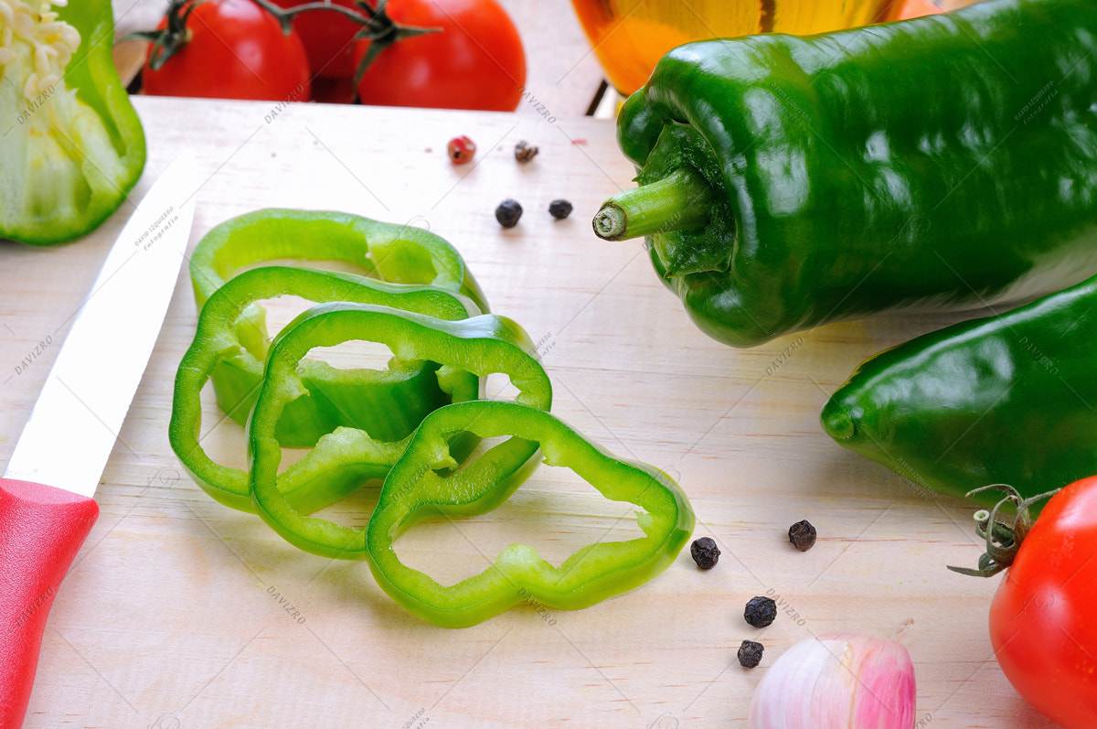 Tamron SP 24-70mm F2.8 Di VC USD sample photo. Green pepper prepared on cutting board photography