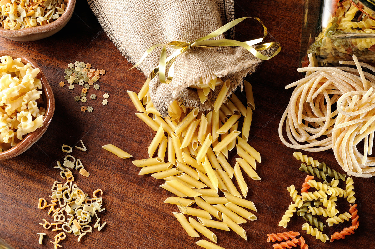 Tamron SP 24-70mm F2.8 Di VC USD sample photo. Composition with various types of pasta top view photography