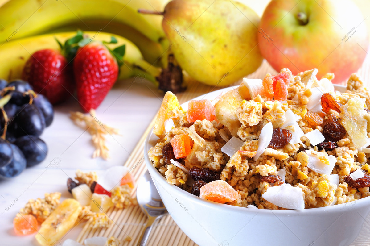 Tamron SP 24-70mm F2.8 Di VC USD sample photo. Bowl of cereal and fruits closeup photography