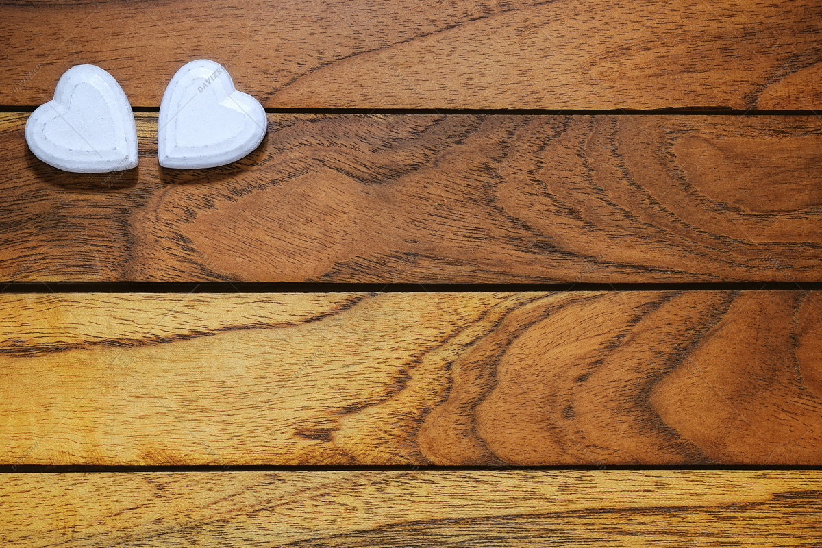 Nikon D300 sample photo. Two hearts with wooden background photography