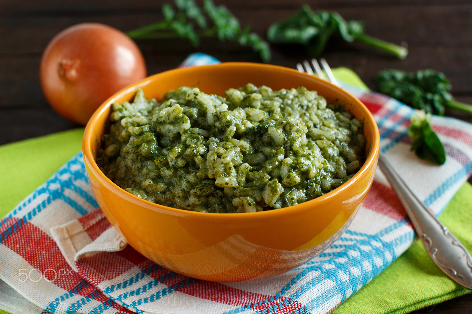 Canon EOS 650D (EOS Rebel T4i / EOS Kiss X6i) + Canon EF 50mm F1.2L USM sample photo. Risotto with spinach cream photography