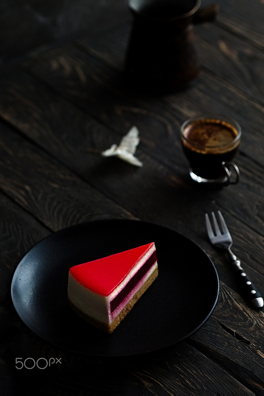 Fujifilm X-E2 + Fujifilm XF 90mm F2 R LM WR sample photo. Strawberry cheesecake with coffee on wooden table photography