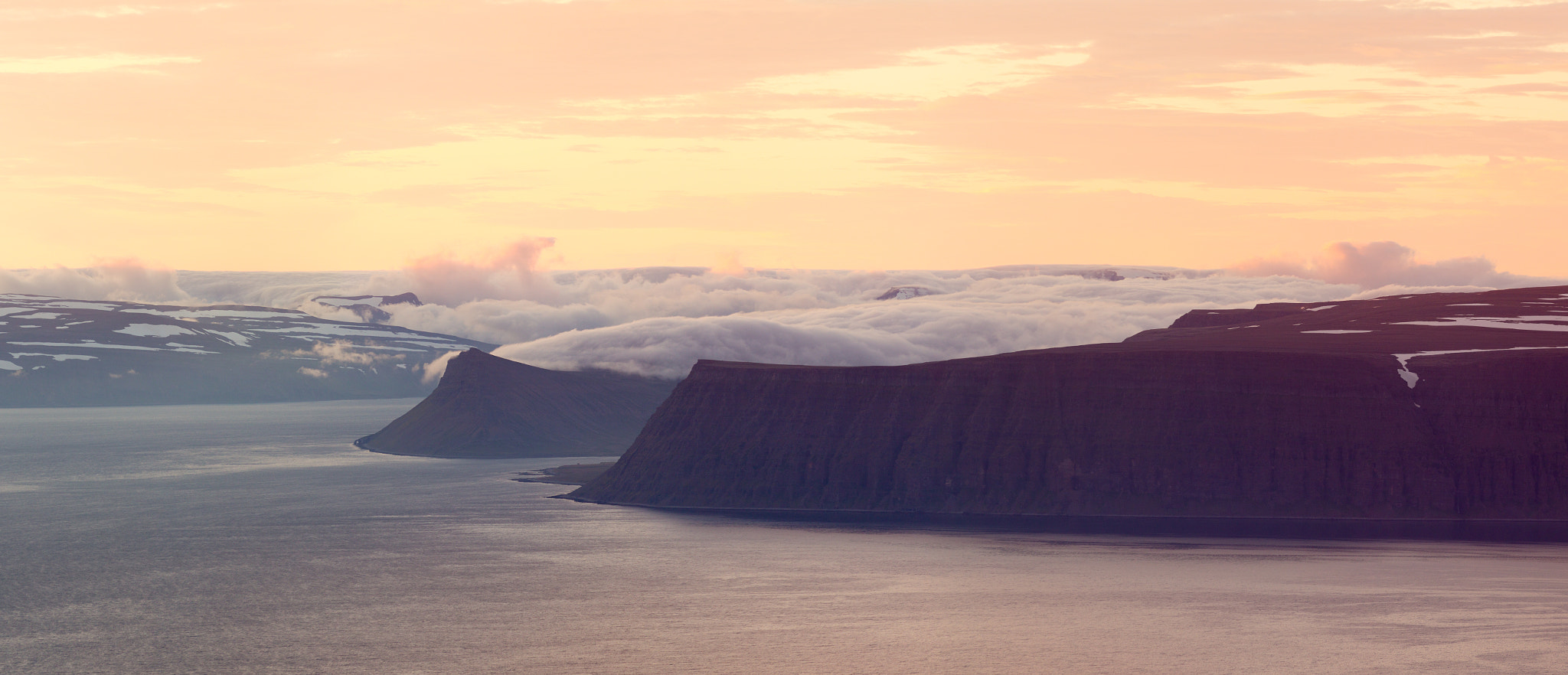 Canon EOS 6D + Canon EF 300mm F4L IS USM sample photo. Panoramic sunrise over hornstrandir photography