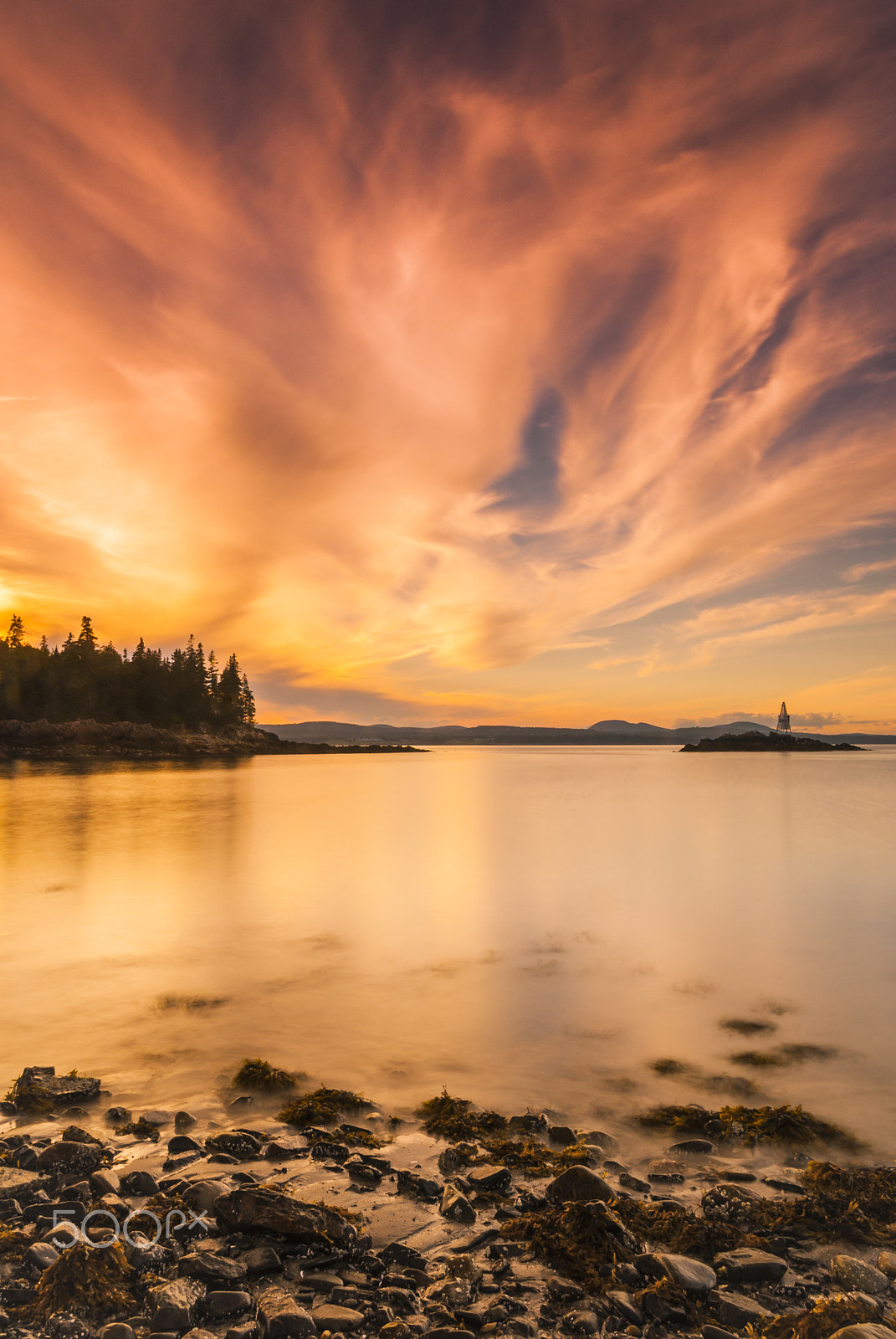 Nikon D200 sample photo. Fiery sunset over penobscot bay photography