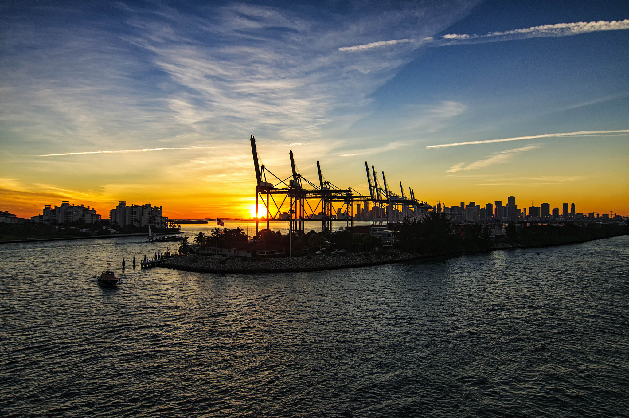 Nikon D300 + Tokina AT-X Pro 12-24mm F4 (IF) DX sample photo. Port of miami during sunset from the disney magic photography