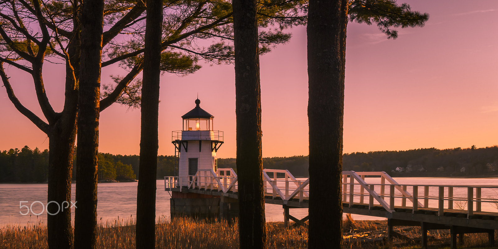 Nikon D200 sample photo. Kennebec lighthouse at sunset panorama photography
