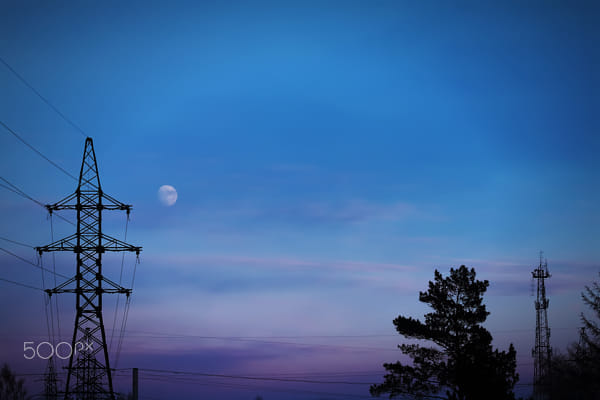 transmission tower on the background of the moon by Nick Patrin on 500px.com