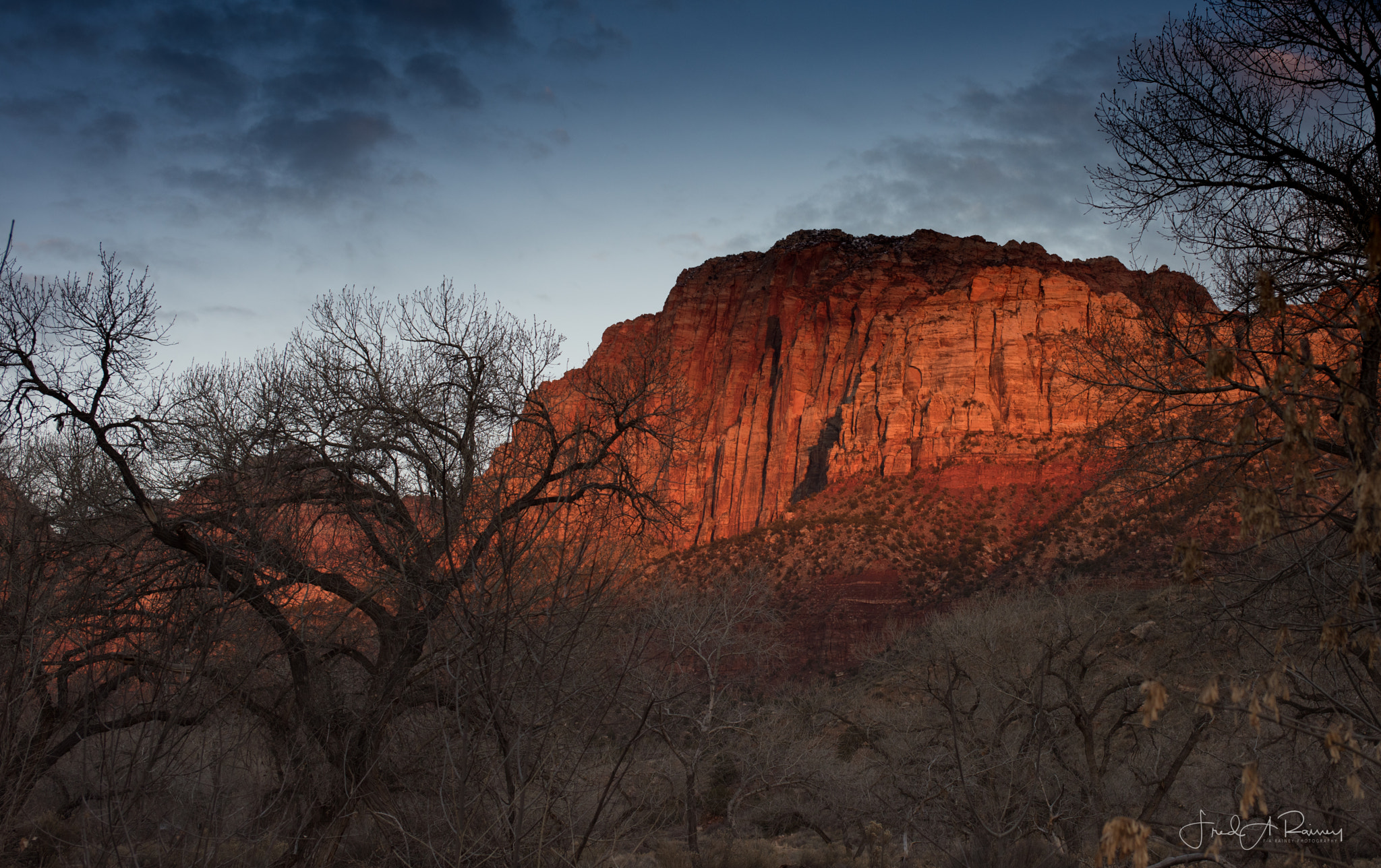 Nikon D810 + AF Zoom-Nikkor 35-70mm f/2.8D sample photo. Last light in springdale, utah. photography