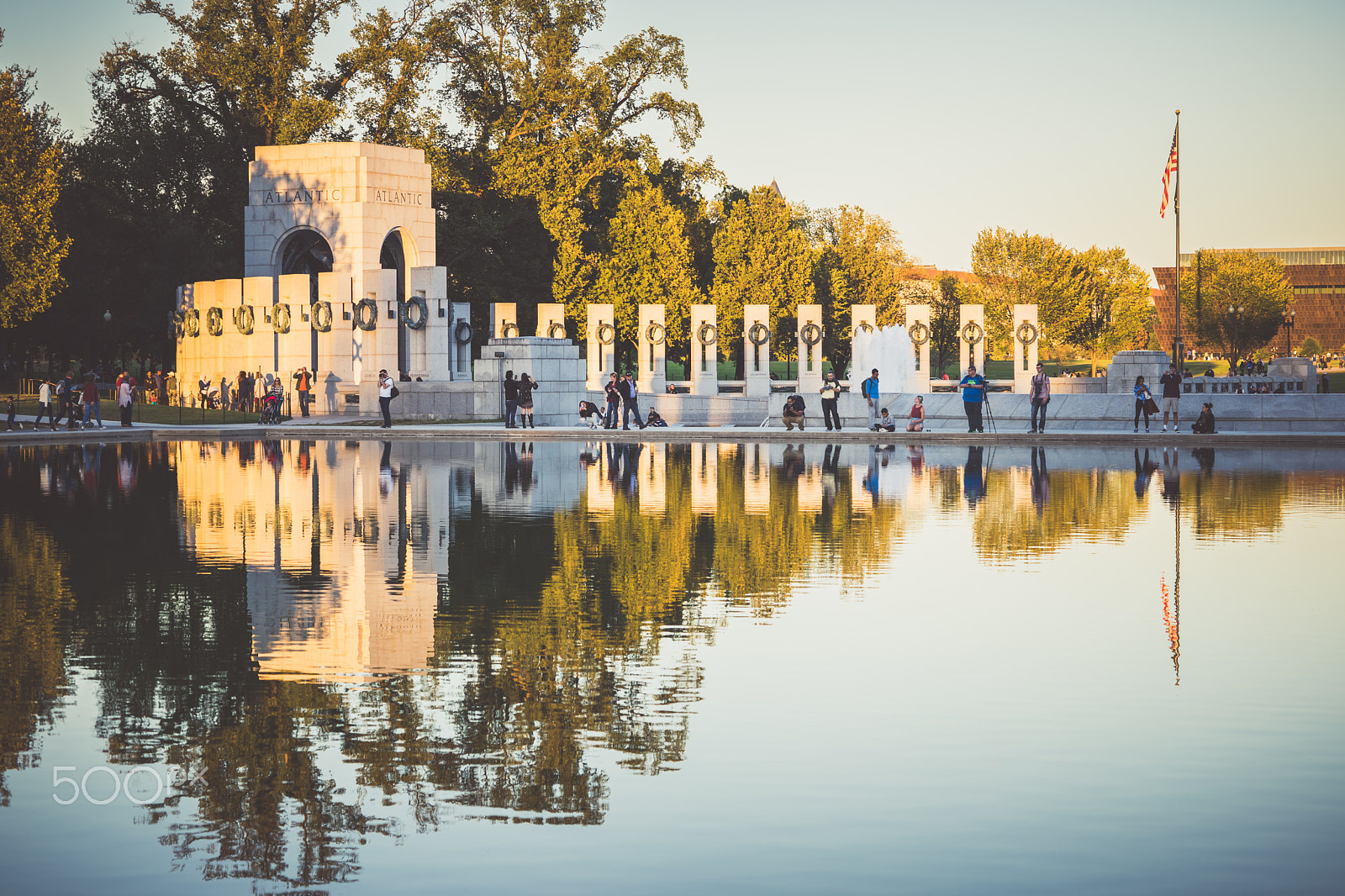 Sony a7 II sample photo. View to pond and war memorial photography