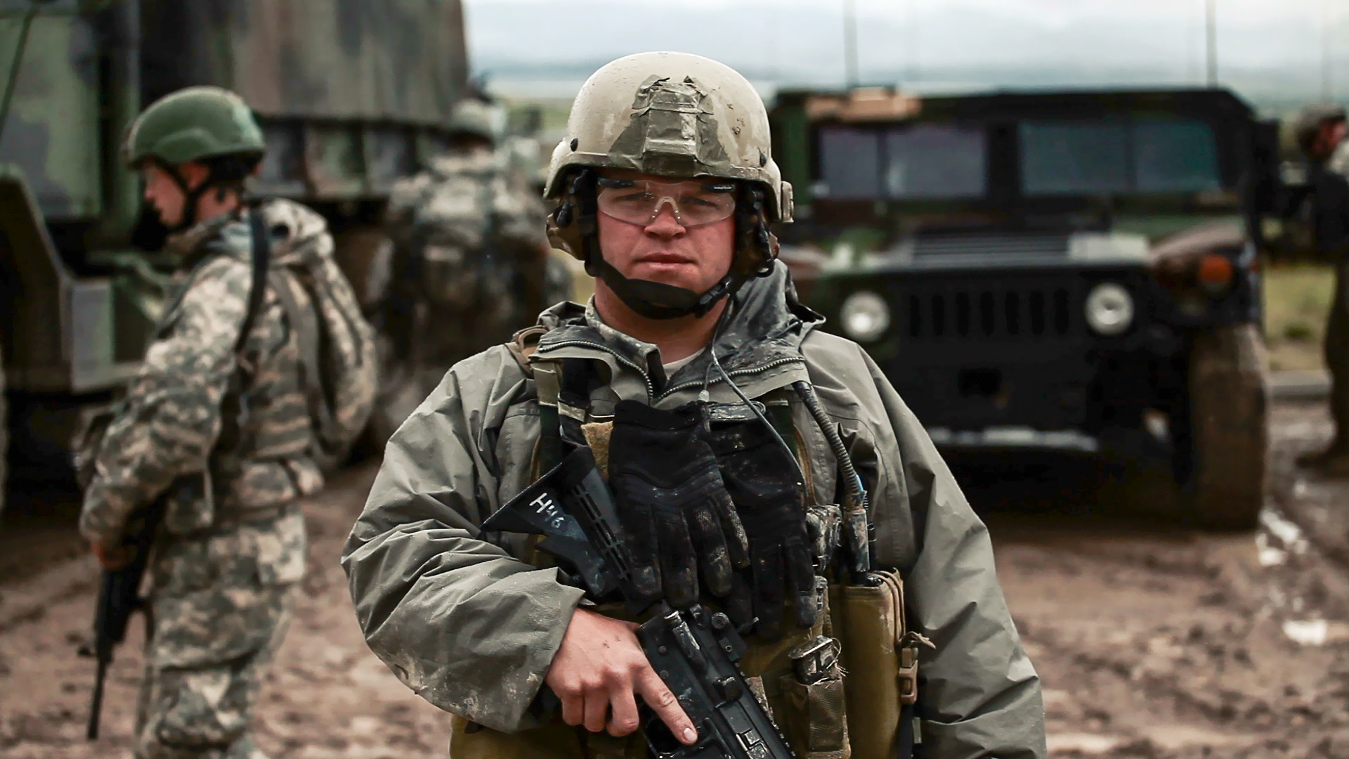 Soldier looking around