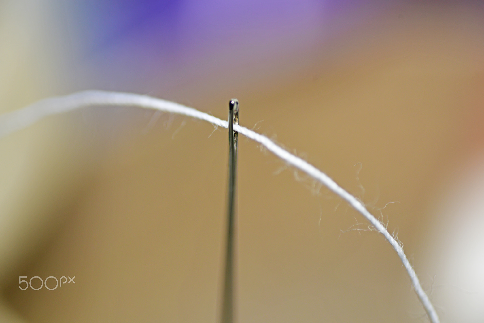 Threading a needle thread.