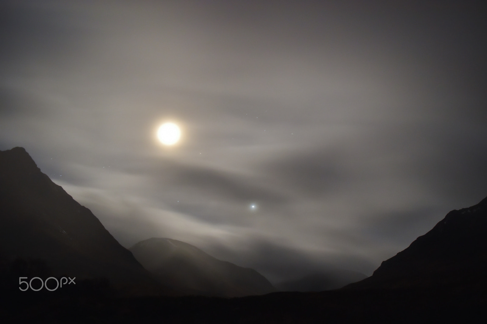 Nikon D5500 sample photo. Moon and venus over glen etive photography