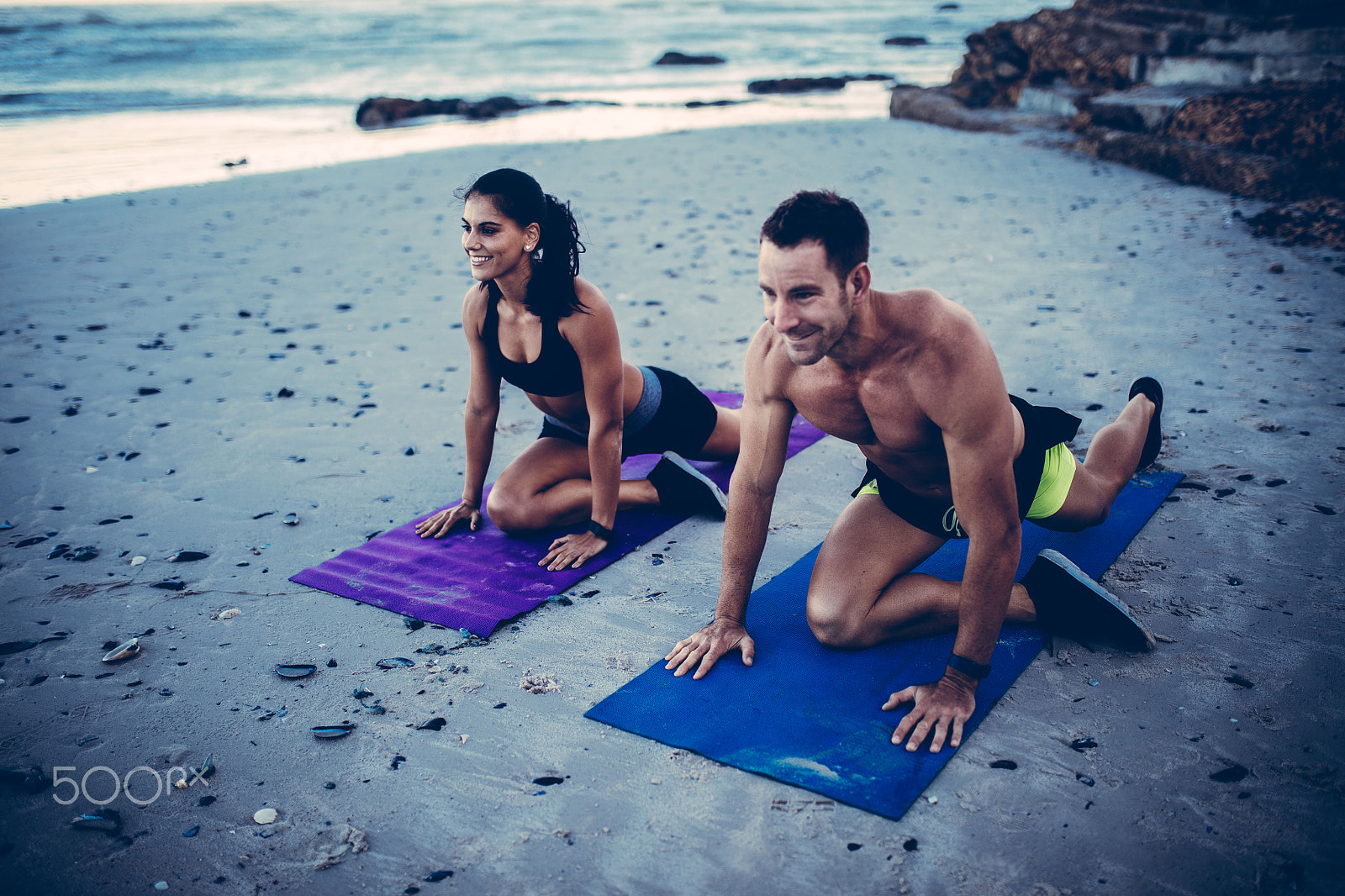 Canon EOS 5DS + Sigma 35mm F1.4 DG HSM Art sample photo. Caucasian fit young adult couple doing stretching exercises photography