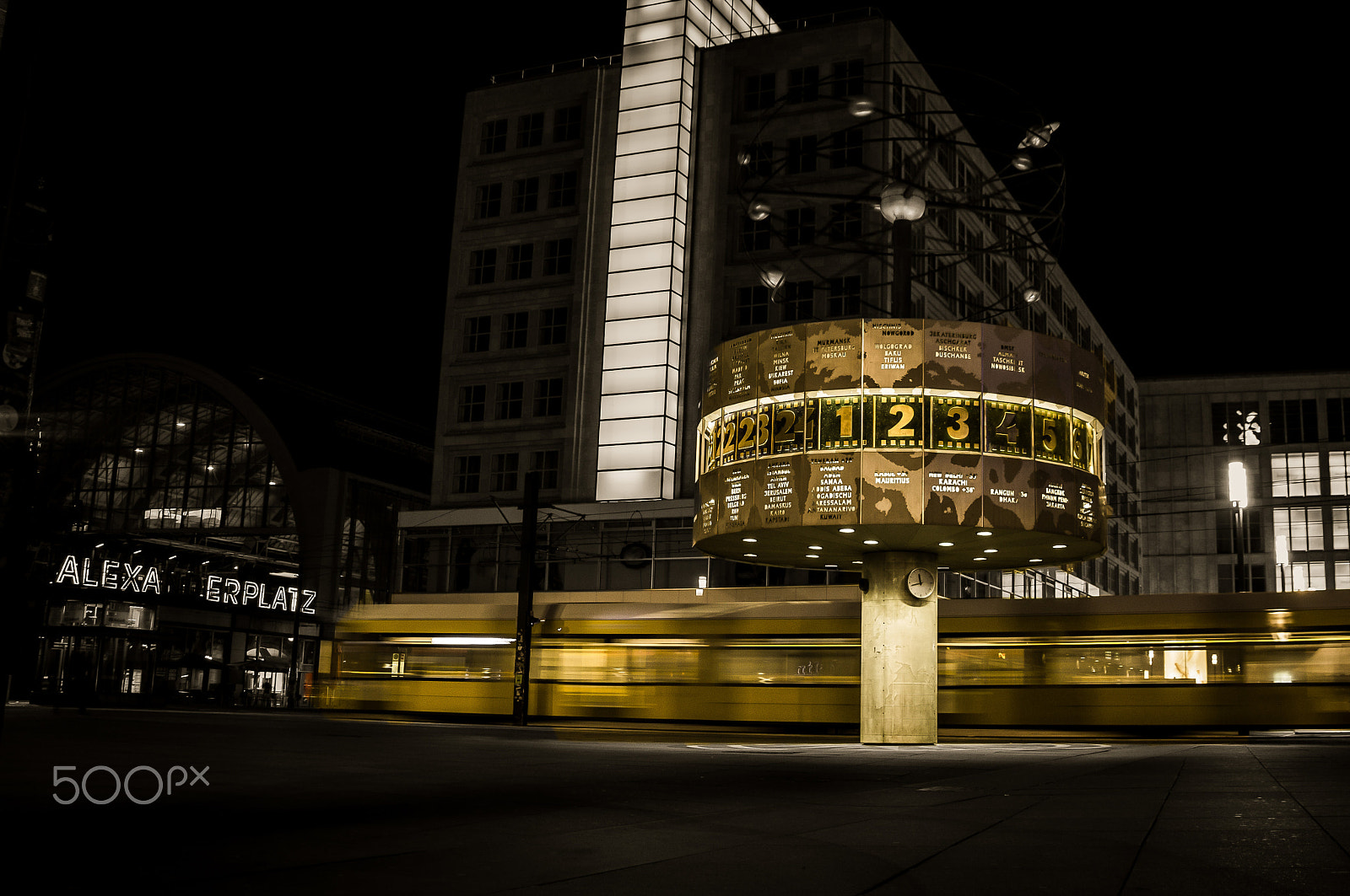 Sony SLT-A37 sample photo. S-bahn train passing alexanderplatz at night - berlin, germany photography