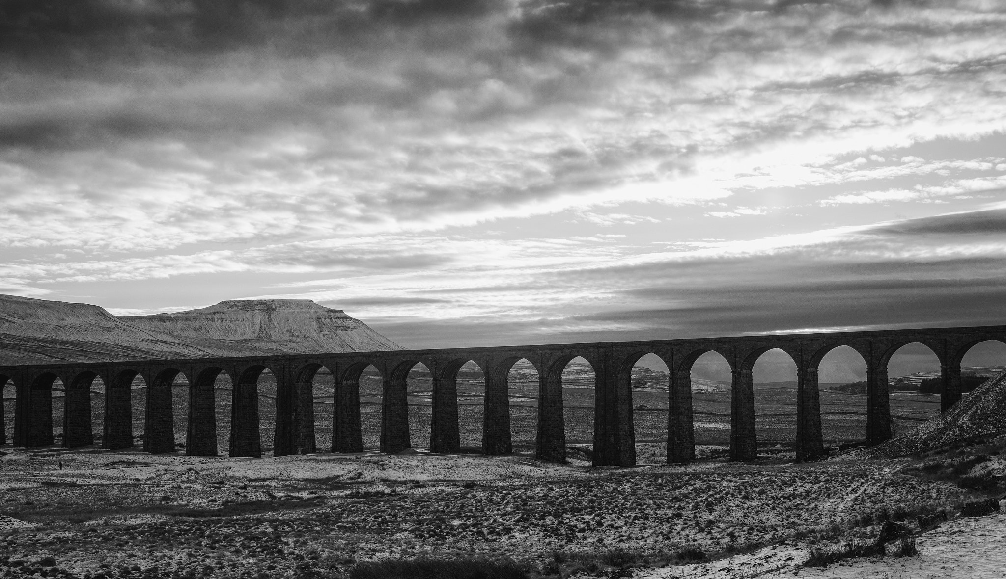 Canon EOS 70D sample photo. Viaduct & ingleborough mono photography