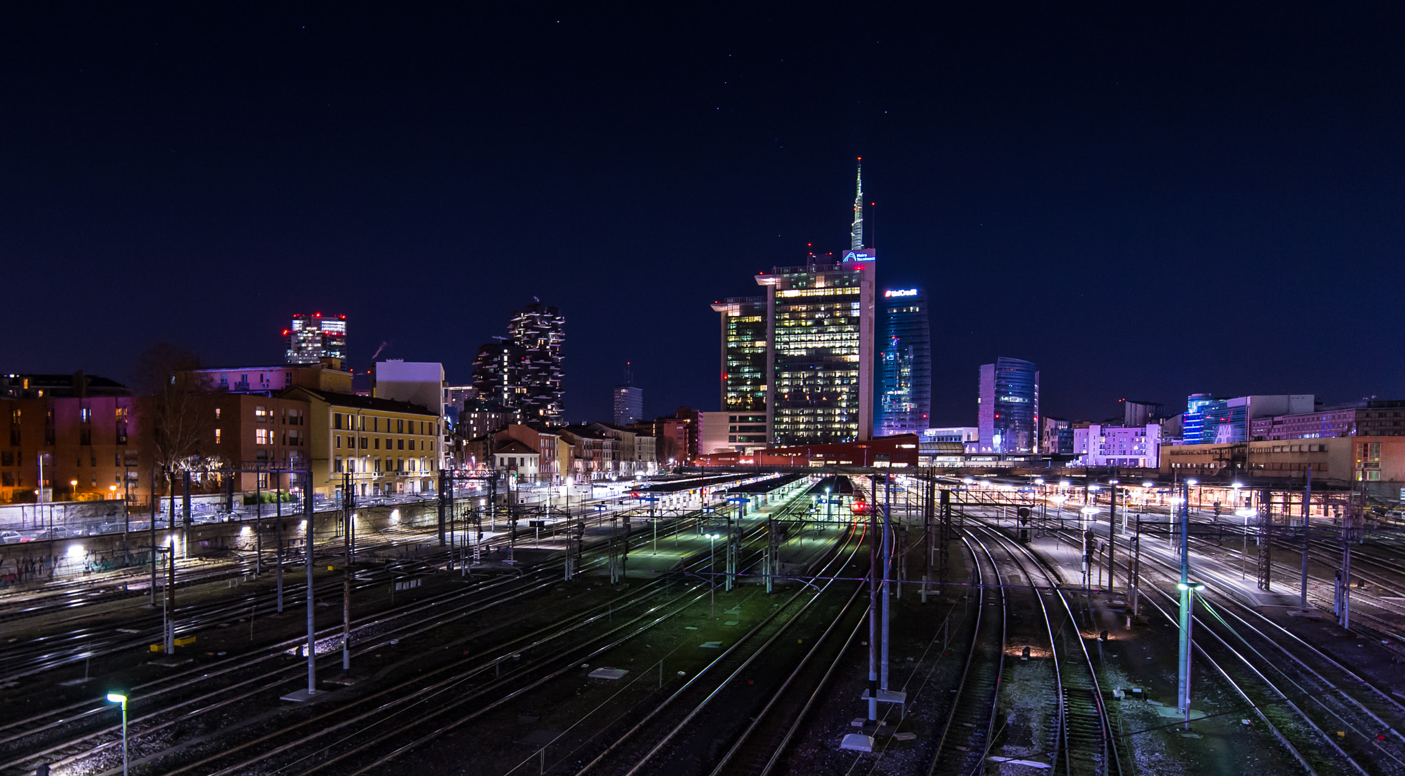 Nikon Df sample photo. Nightscape with railway photography