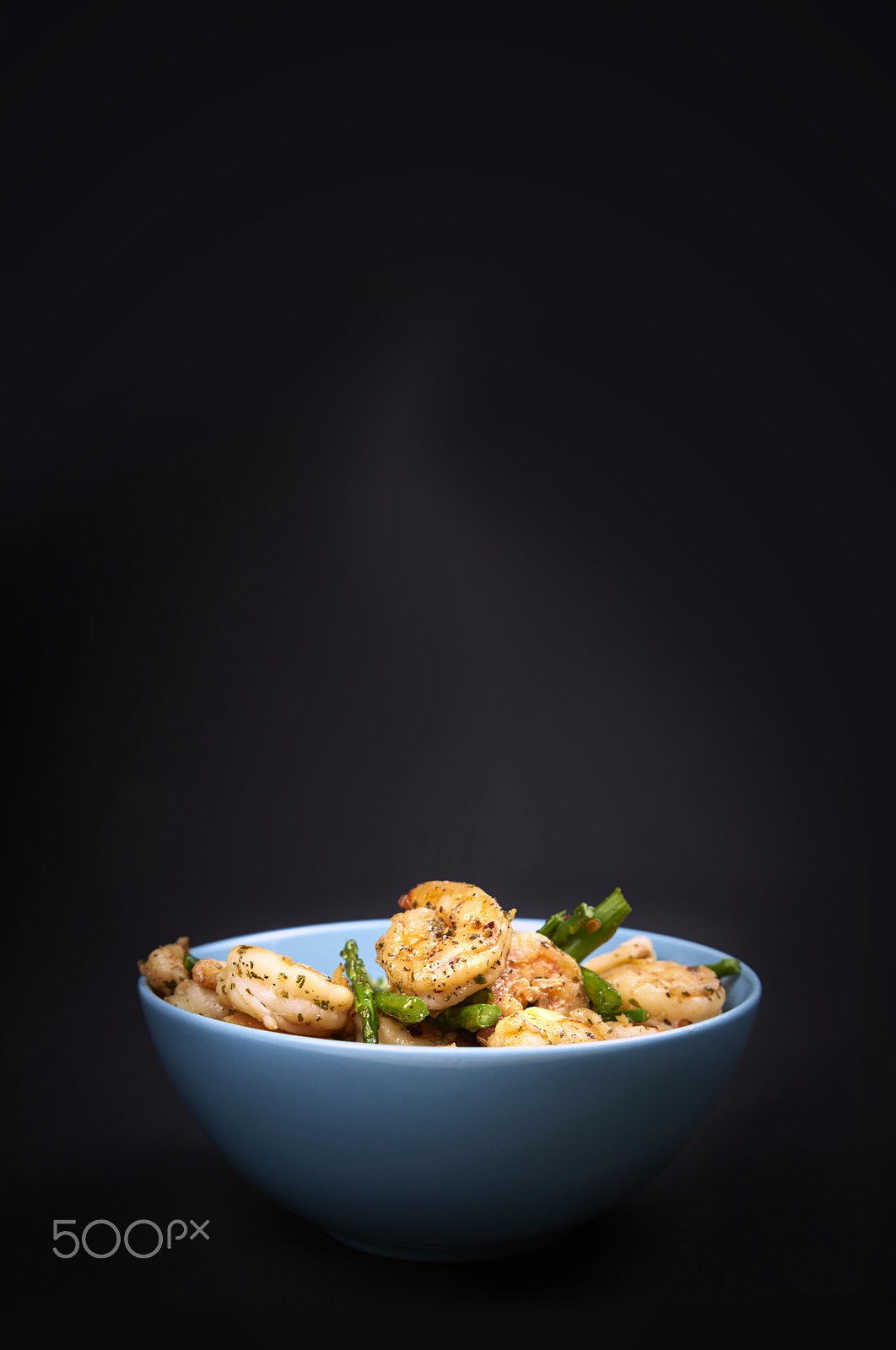 Sony a7R sample photo. Fried shrimps and asparagus in a bowl photography