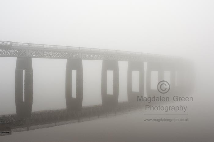 Nikon D700 sample photo. Tay road bridge - shrouded in mist - moody gothic scene - black photography