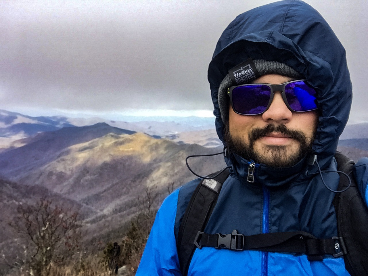 iPhone 6 front camera 2.65mm f/2.2 sample photo. Throw back to icy trail, high wind and epic views on top of sam's knob. photography