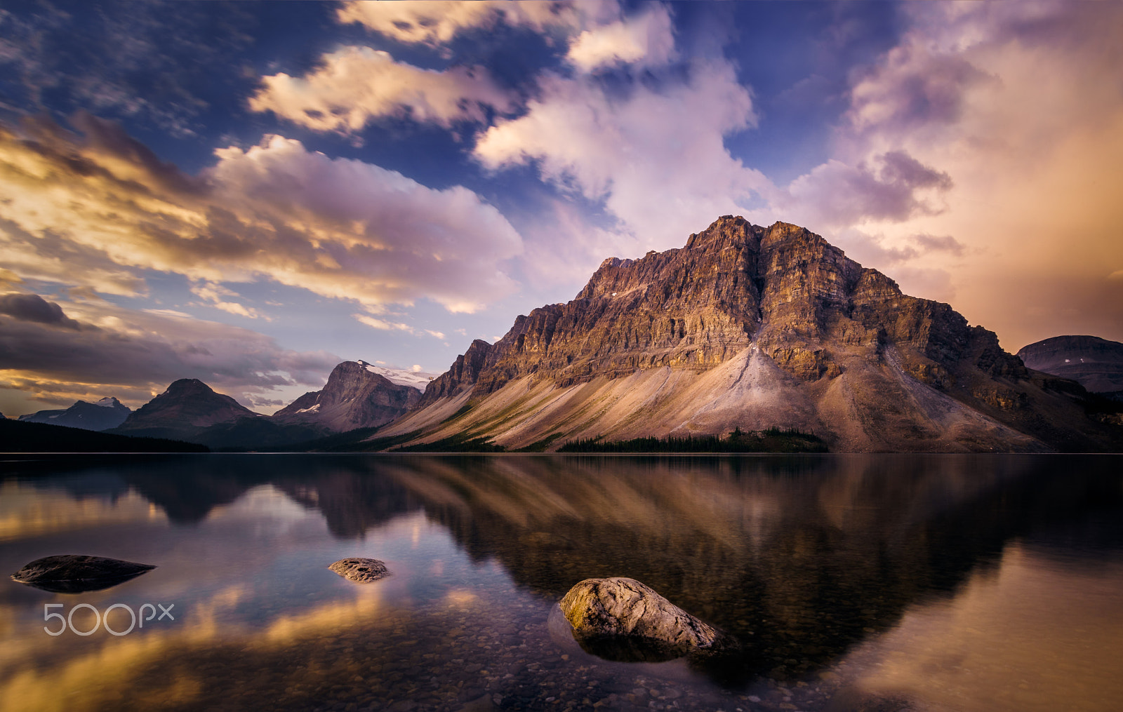 Sony a7 II + Canon EF 17-40mm F4L USM sample photo. Bow lake sunrise photography