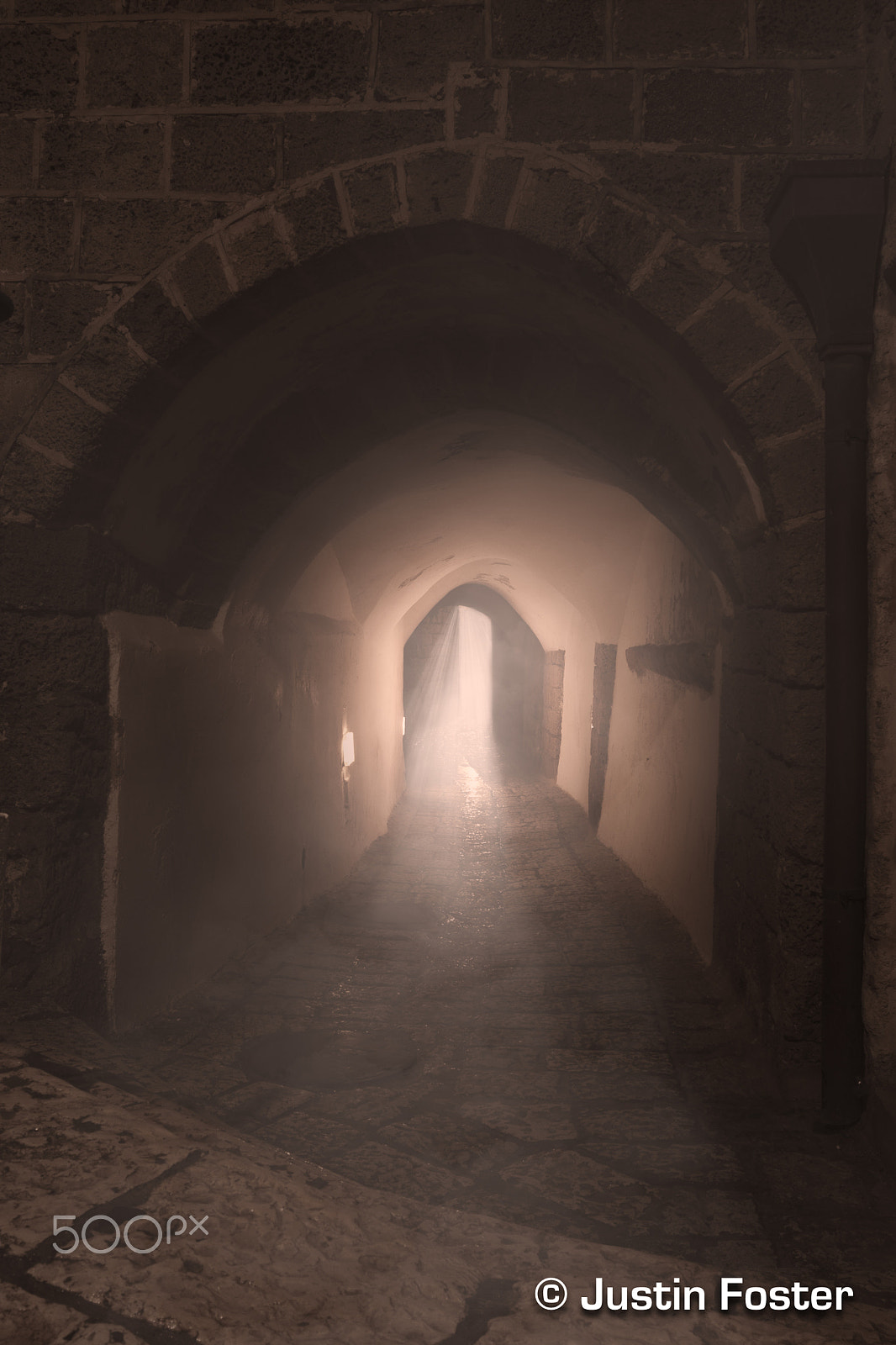 Canon EOS 40D + Canon EF 17-40mm F4L USM sample photo. Foggy evening passage - old jaffa, israel photography