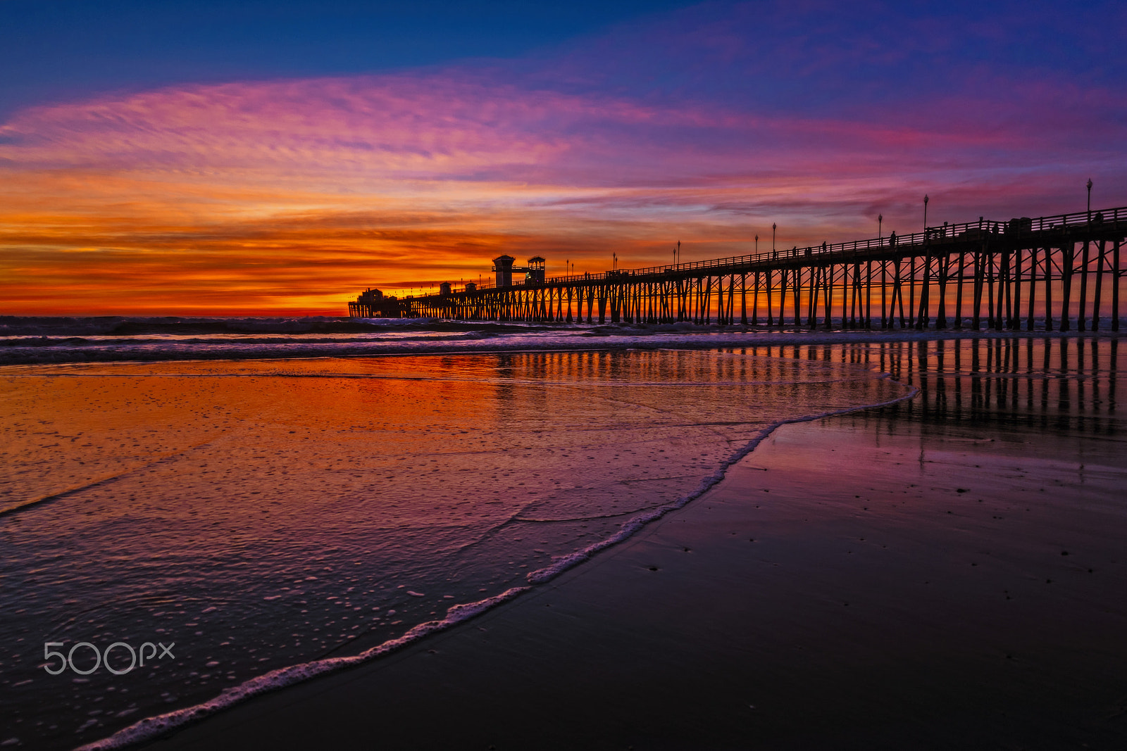 Nikon D500 + Sigma 15mm F2.8 EX DG Diagonal Fisheye sample photo. Fiery sunset at the pier in oceanside - january 17, 2017 photography