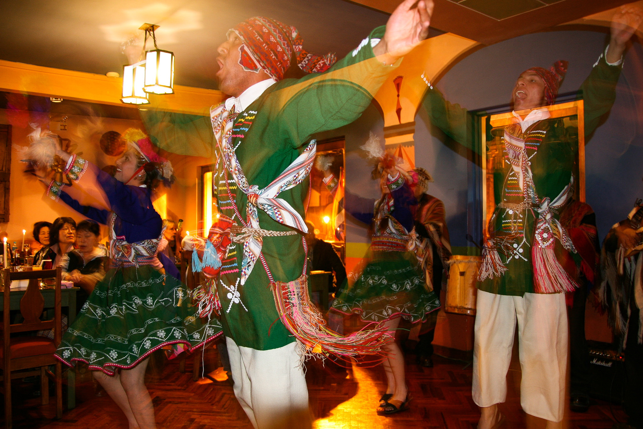 Canon EOS 400D (EOS Digital Rebel XTi / EOS Kiss Digital X) sample photo. Traditional peruvian dancers entertain us during our dinner in cuzco photography