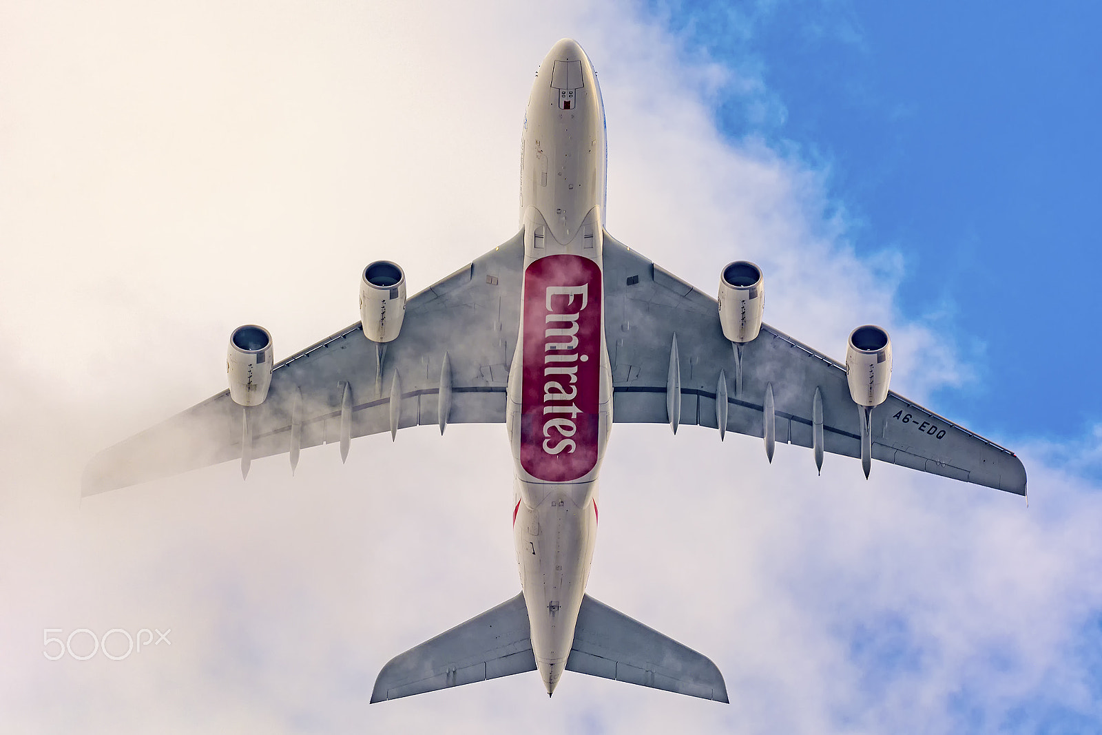 Nikon AF-S Nikkor 200-500mm F5.6E ED VR sample photo. Emirates a380 passing over photography