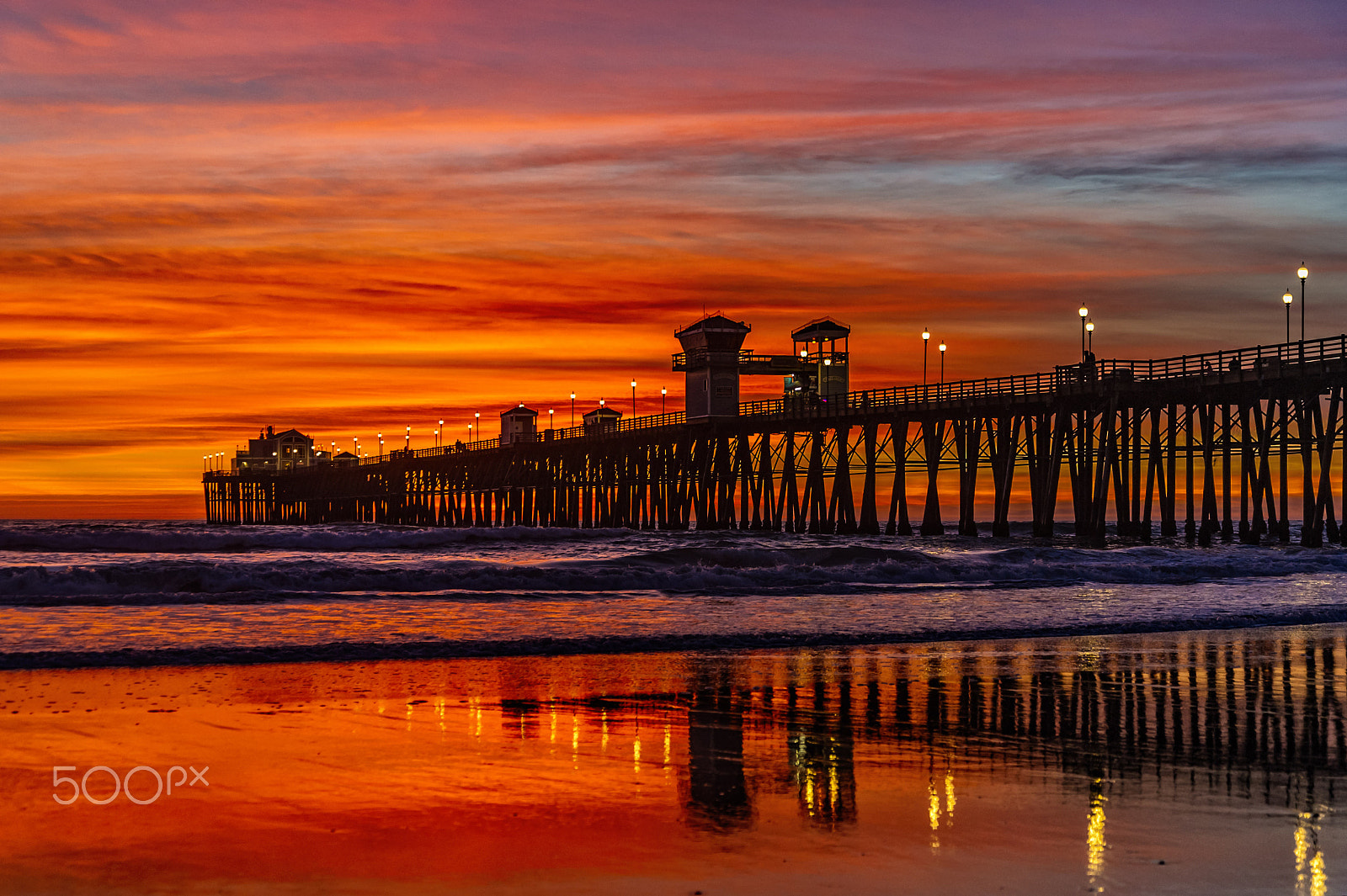 Nikon D3S sample photo. Colorful sunset at oceanside pier - january 17, 2017 photography