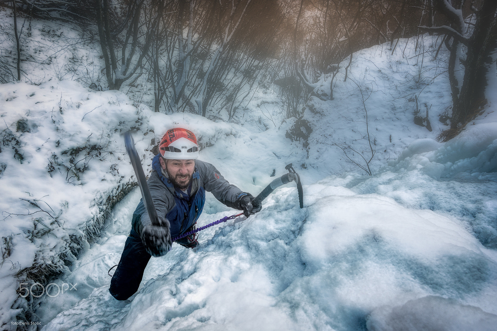 Nikon D7100 + Sigma 15mm F2.8 EX DG Diagonal Fisheye sample photo. Ice climber photography