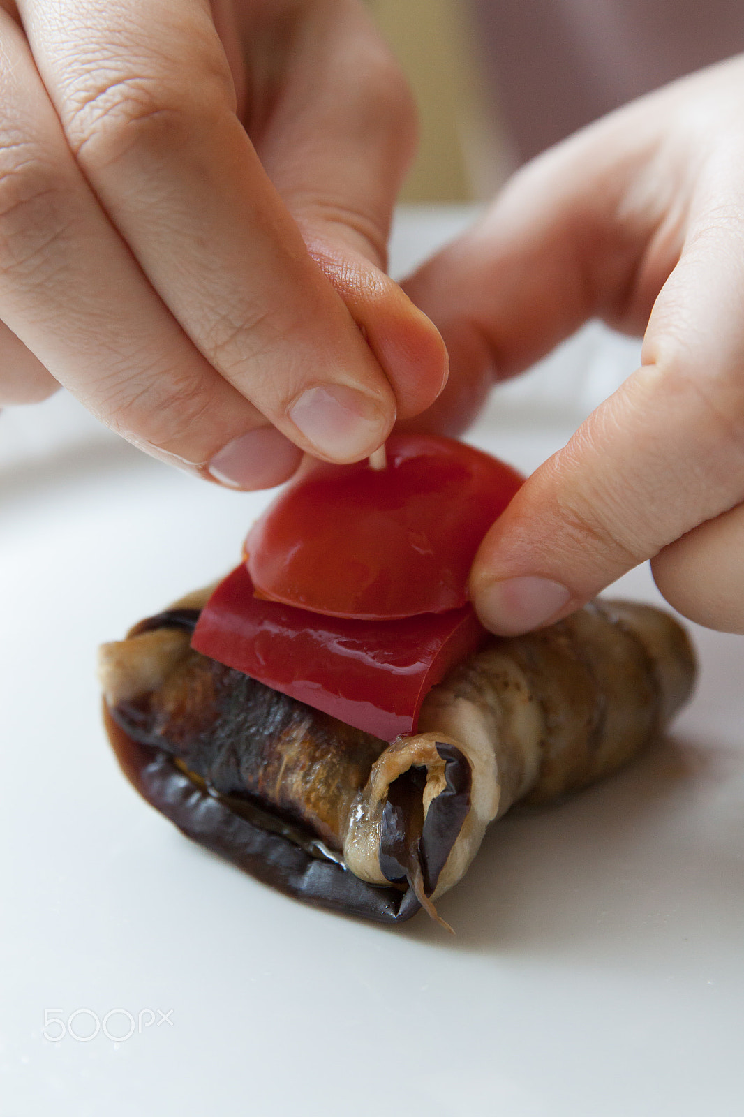 Canon EF 24-70mm F2.8L II USM sample photo. Making kebab with eggplants and tomatoes photography