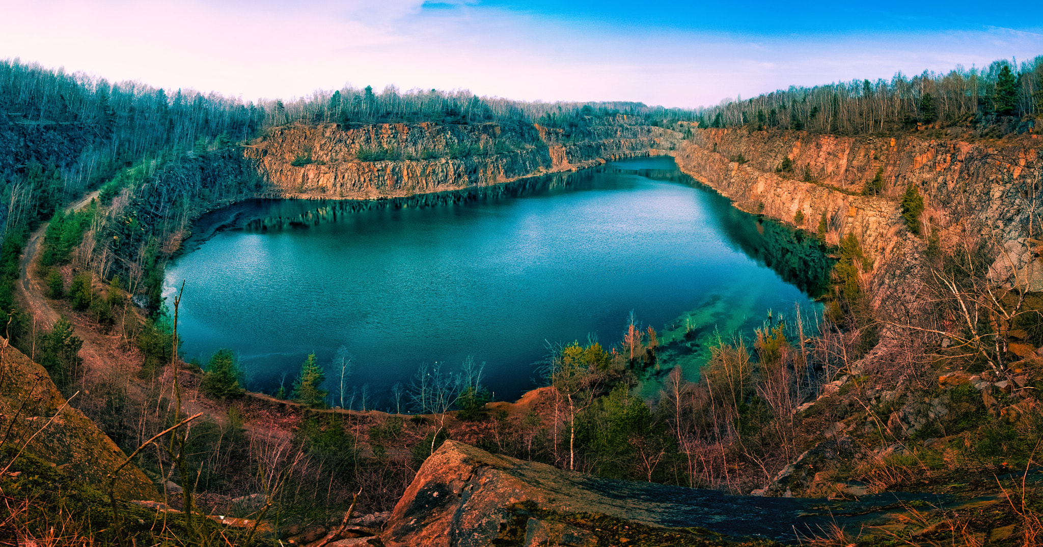 Fujifilm X-E2 sample photo. Panorama of a quarry lake photography