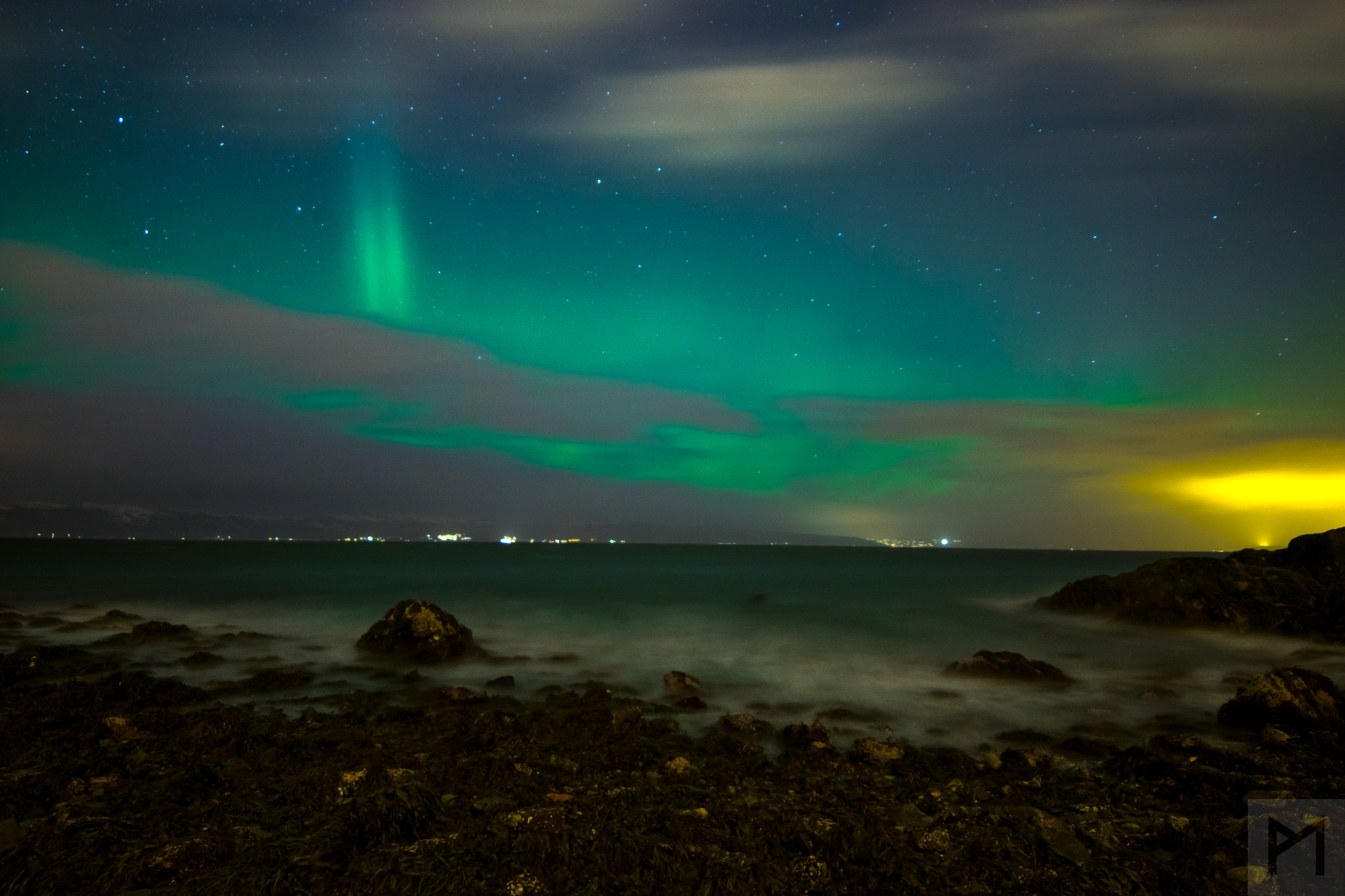 Samyang 14mm F2.8 ED AS IF UMC sample photo. Aurora down by the ocean. photography