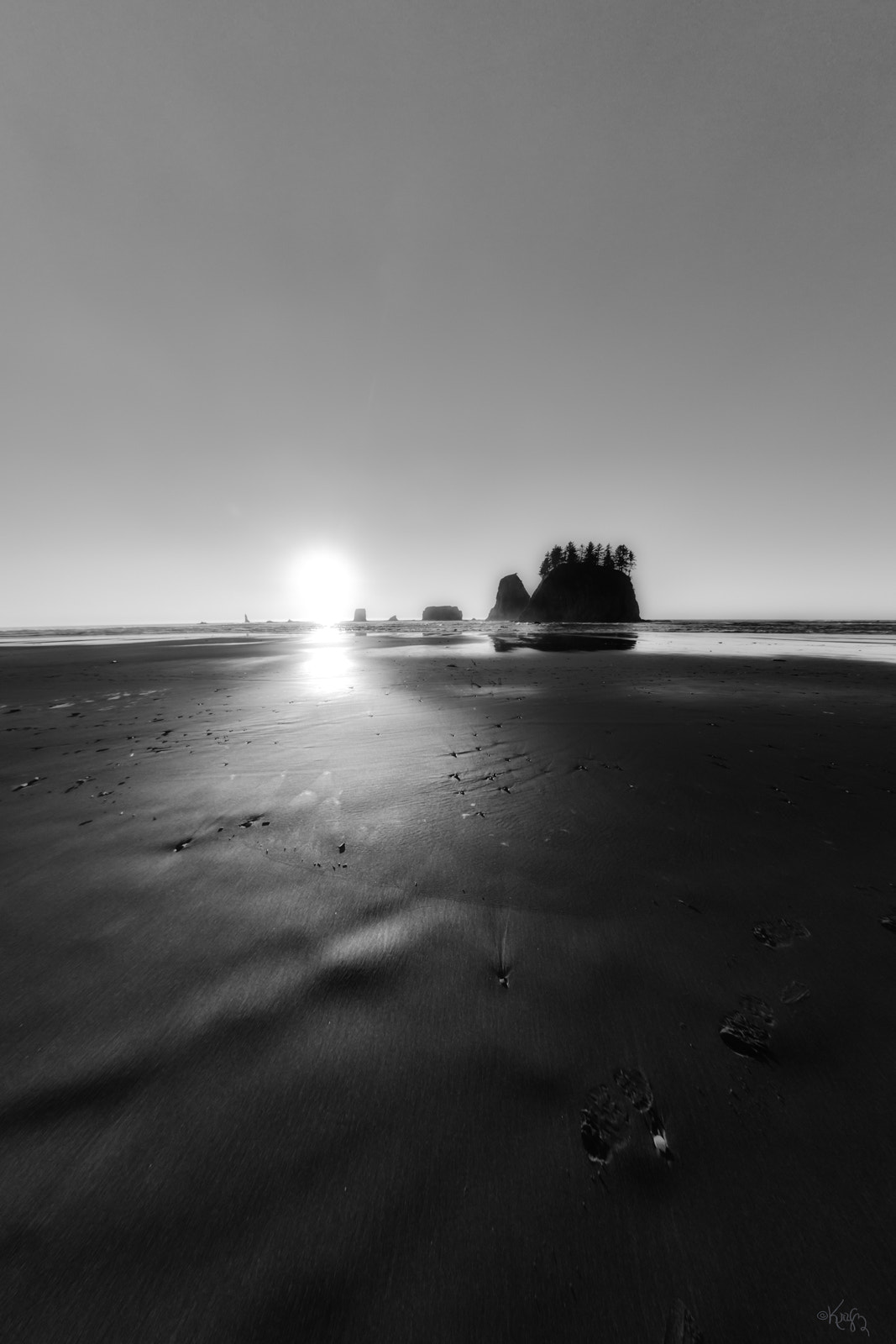 Canon EF 8-15mm F4L Fisheye USM sample photo. B&w sea stacks at sunset photography