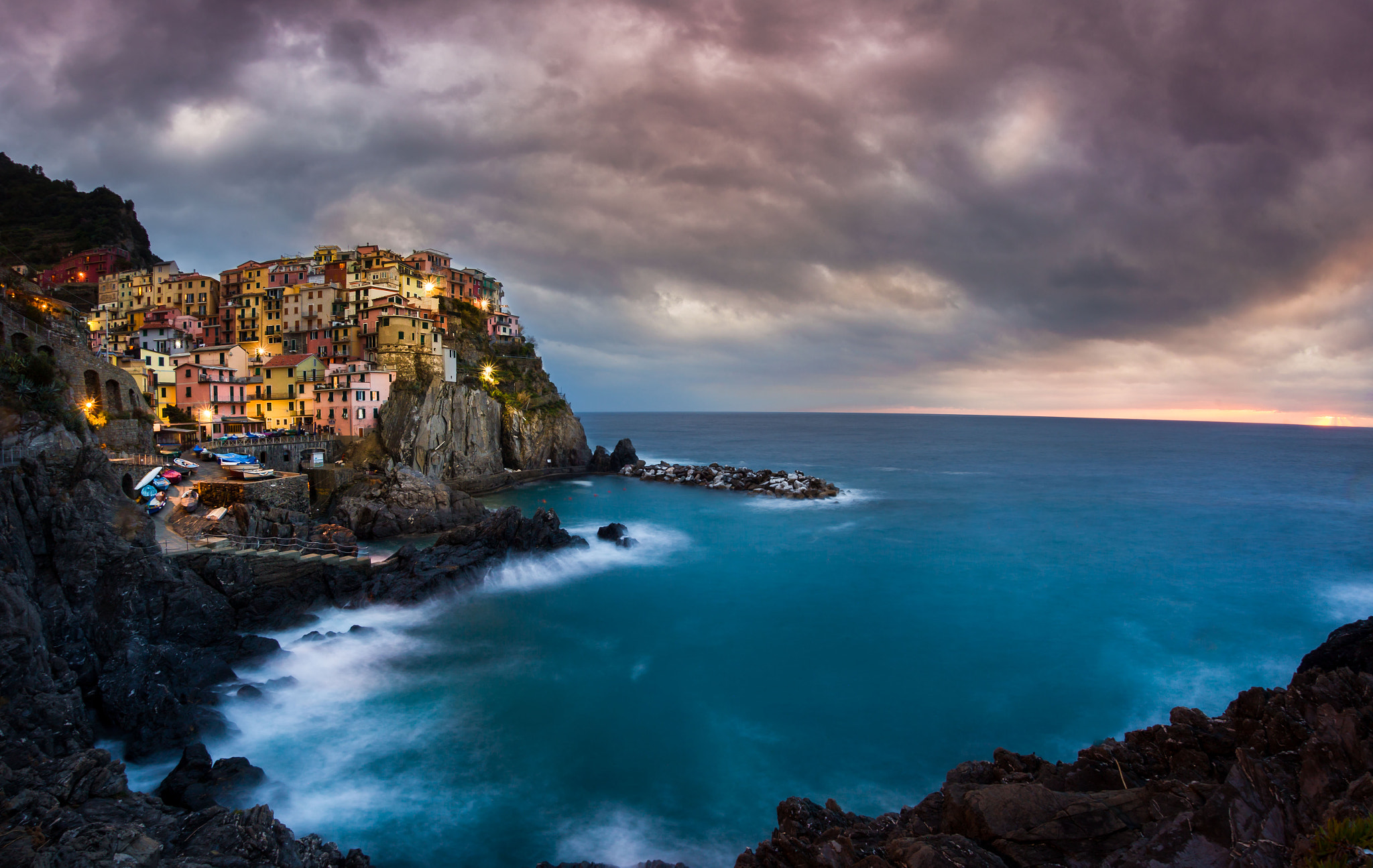 Canon EOS 5D Mark II + Sigma 15mm f/2.8 EX Fisheye sample photo. Sunset in cinque terre photography