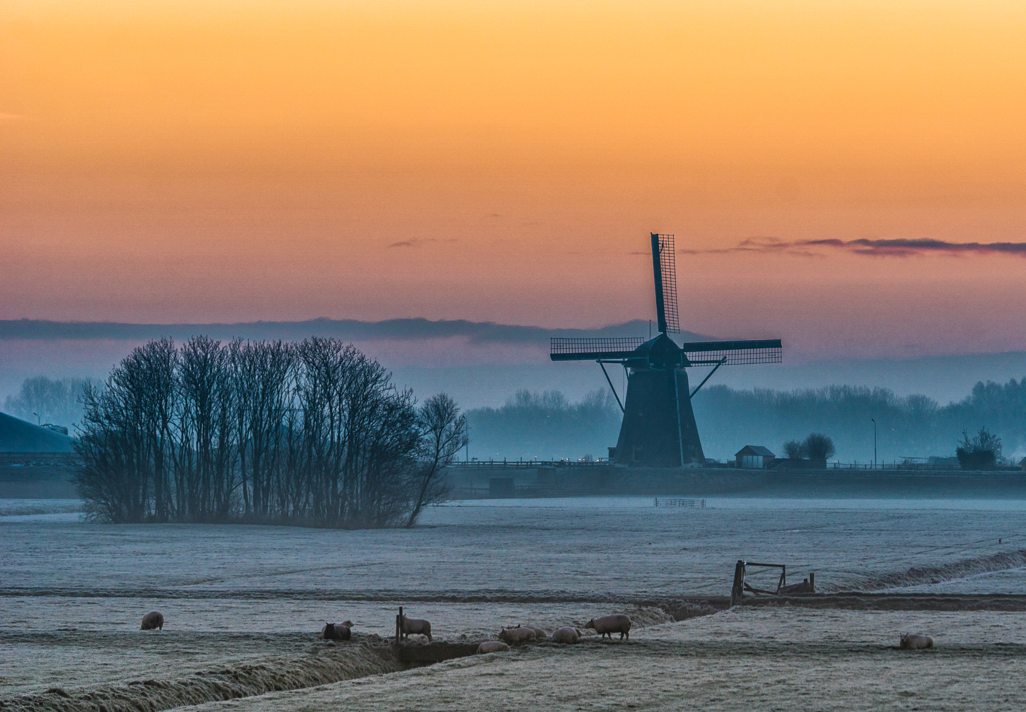 Sony ILCA-77M2 + Sony 70-400mm F4-5.6 G SSM sample photo. Winter sunrise with windmill photography