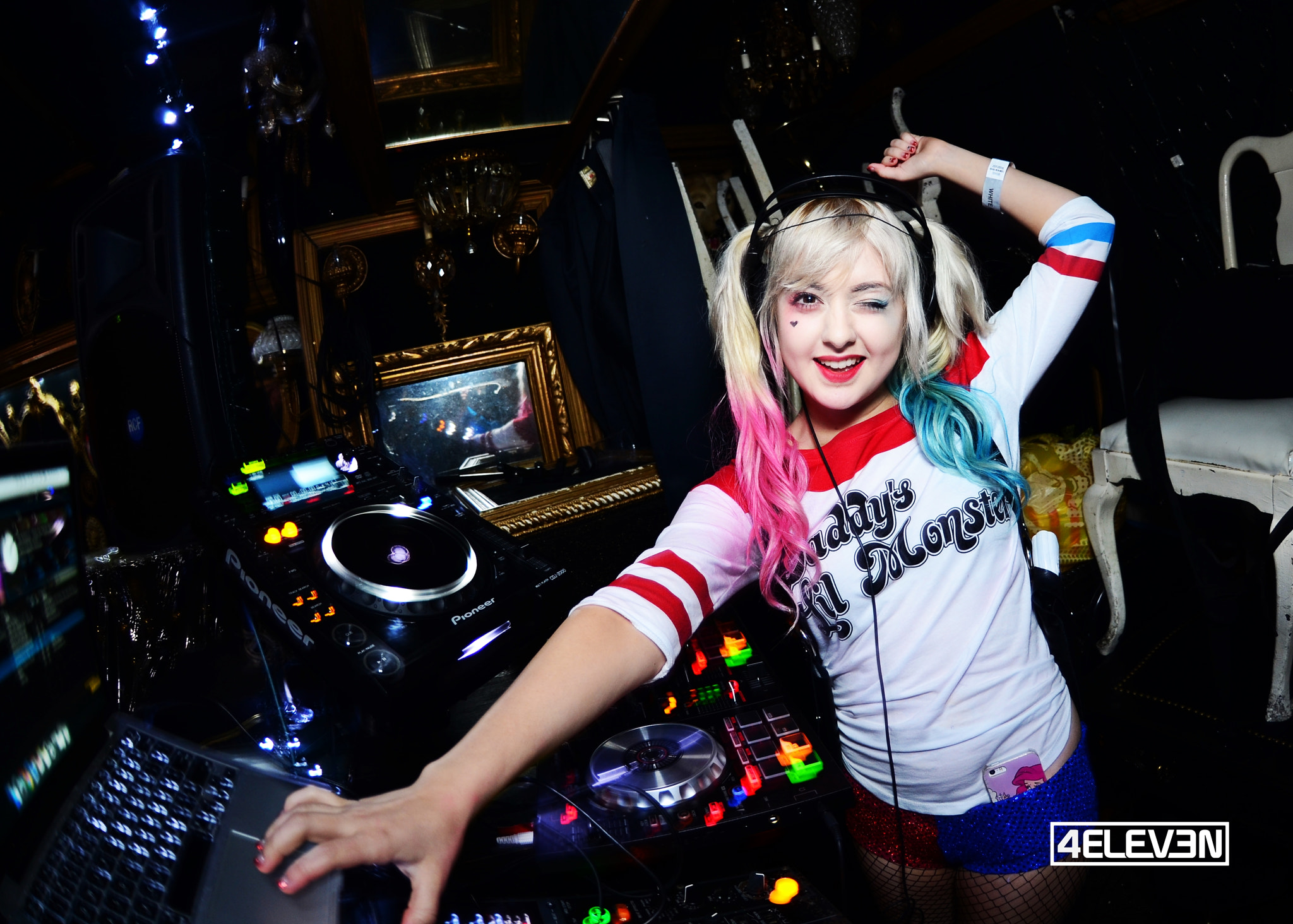 Nikon D7000 + Nikon AF DX Fisheye-Nikkor 10.5mm F2.8G ED sample photo. Edm dj at trump room tokyo as harley cosplay photography