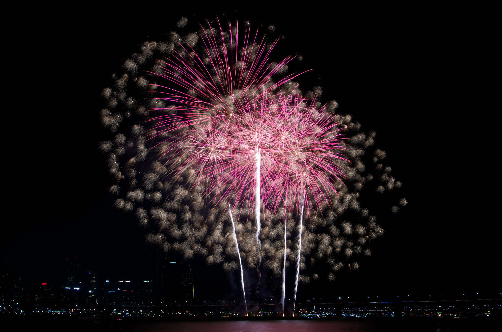 Pentax K-5 II sample photo. Pink fireworks photography