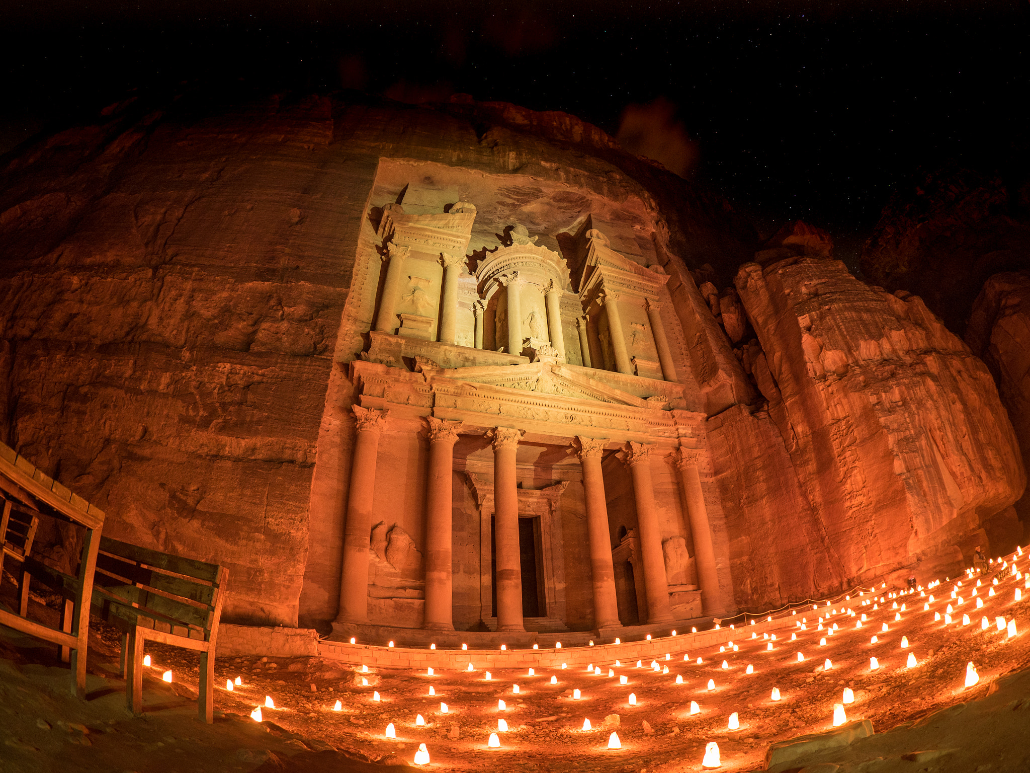 OLYMPUS M.8mm F1.8 sample photo. Petra by night fisheye photography