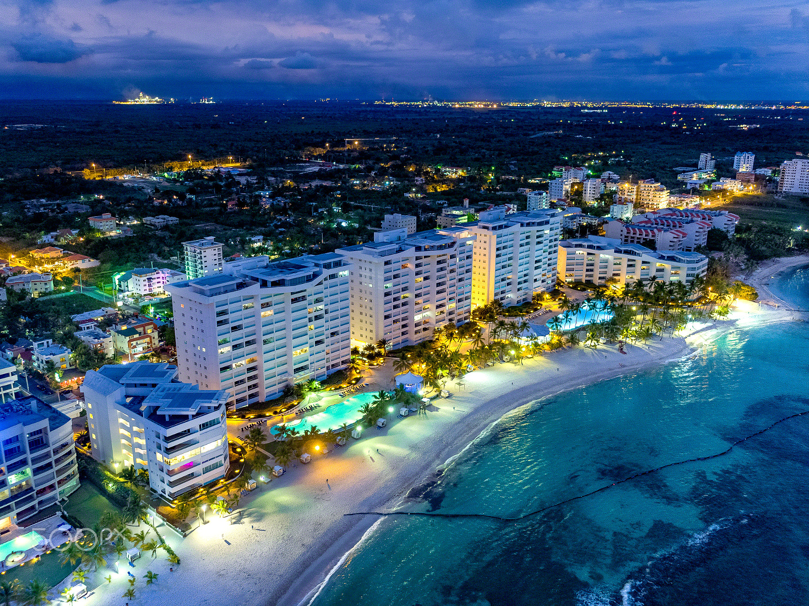 DJI FC550 sample photo. Night lights at juan dolio photography